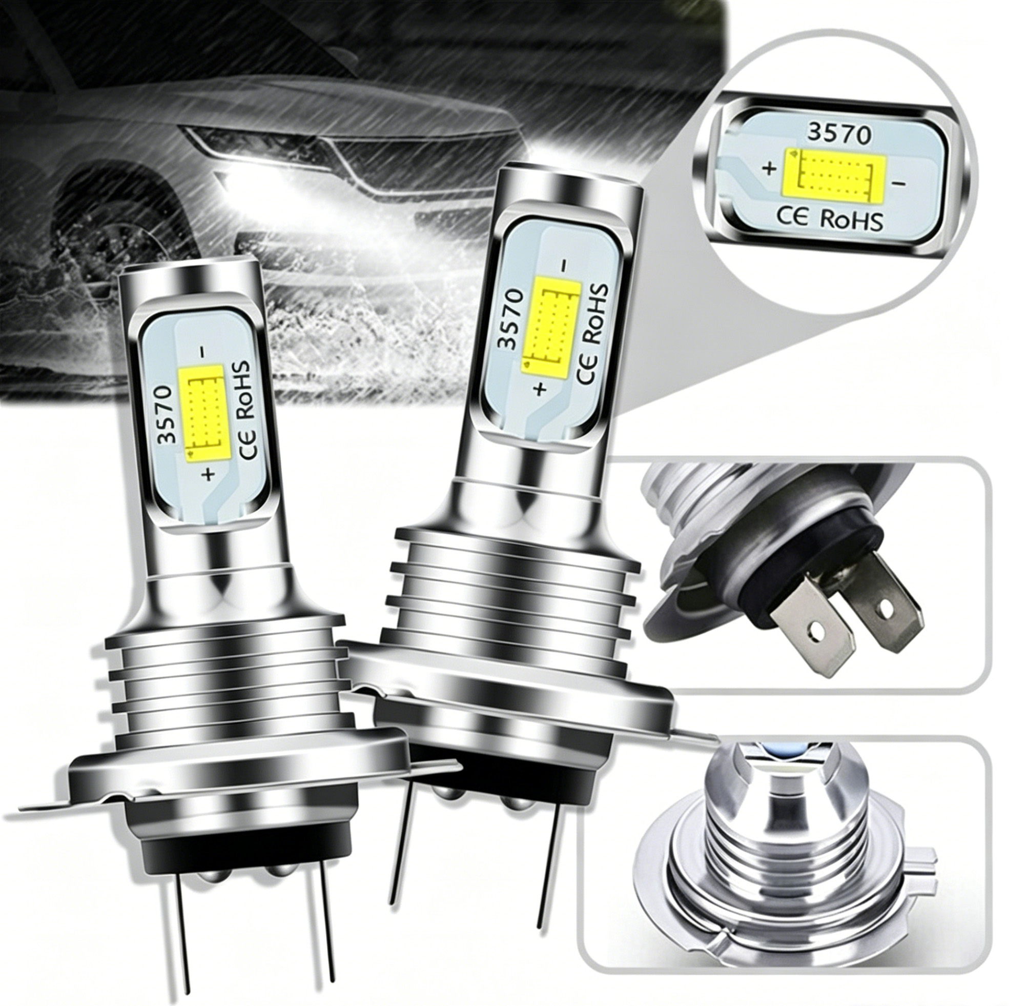 2x Żarówki Led H7 komplet Mocne 4000 LM 6500K Led 1:1 60W Canbus 12-24V
