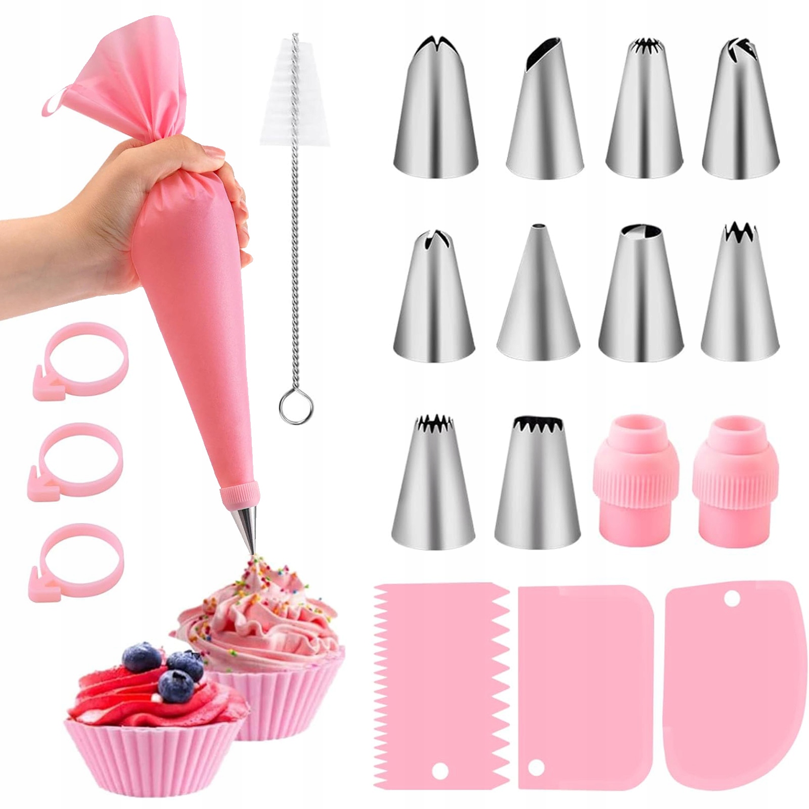 Levně Sada Na Zdobení Dortů 40EL Rukávy Zadní Strana Ocel Silikon