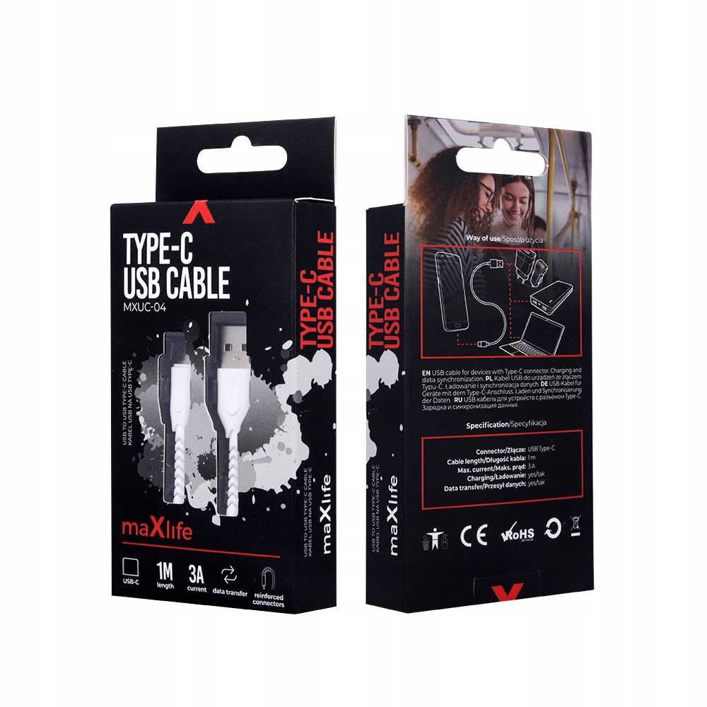 

Szybki Kabel Usb - Usb-c 3.1A typ C Maxlife 1 m