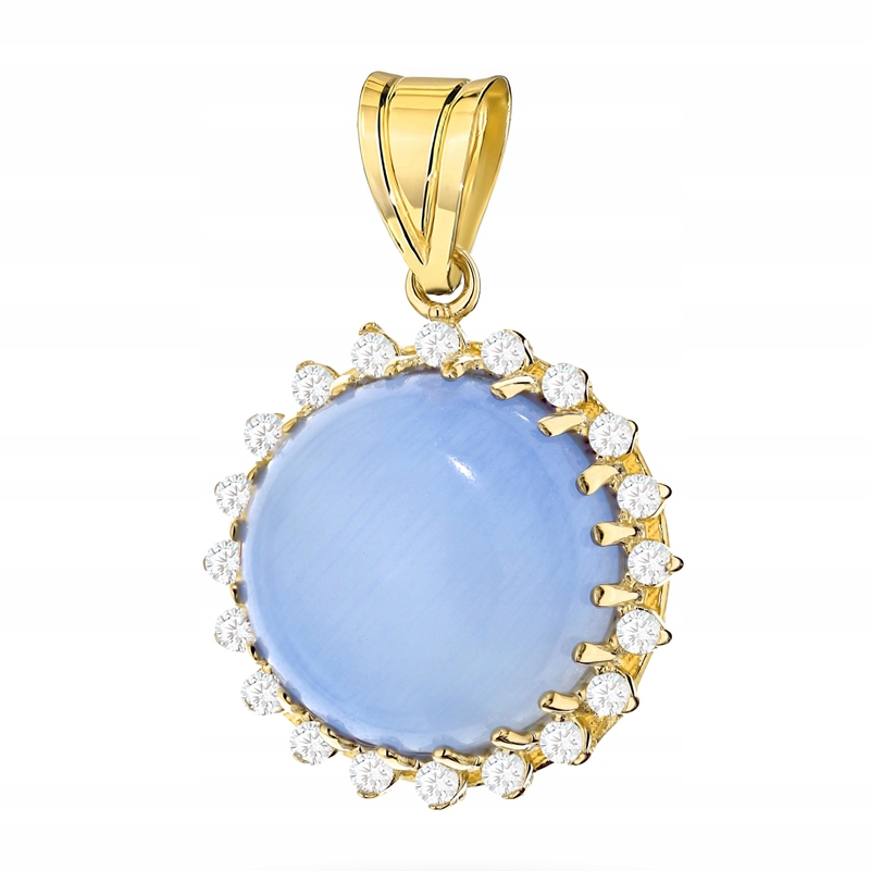 Zlatý Přívěsek Dámský pr. 585 Kulatý s zirkony Chalcedon 14k
