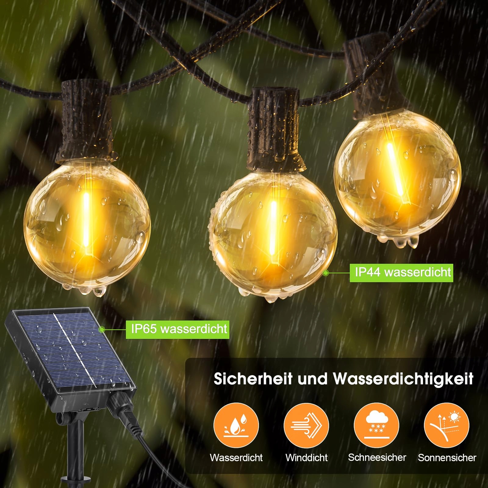 FGRYB Lampki Solarne Zewnętrzne 15M Wodoodporne LED 20+1 G40 Z Pilotem — miniatura 3