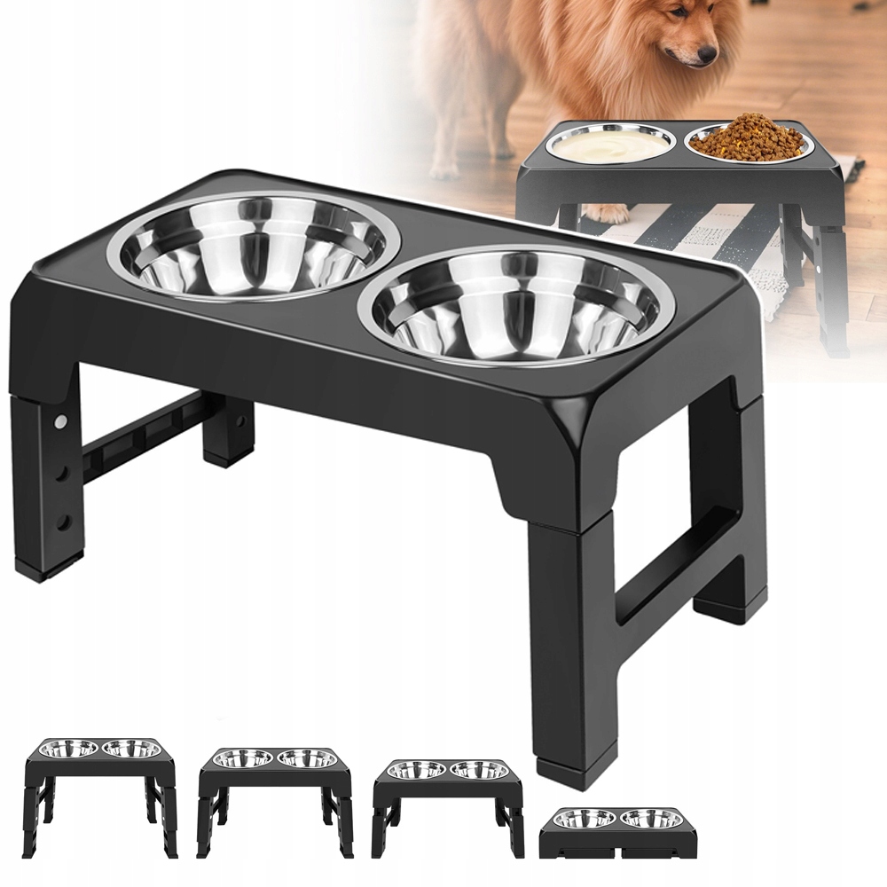 Stojak Podwyższenie Stolik Dla Psa 2X Miska Regulowany Składany 5 Wysokości