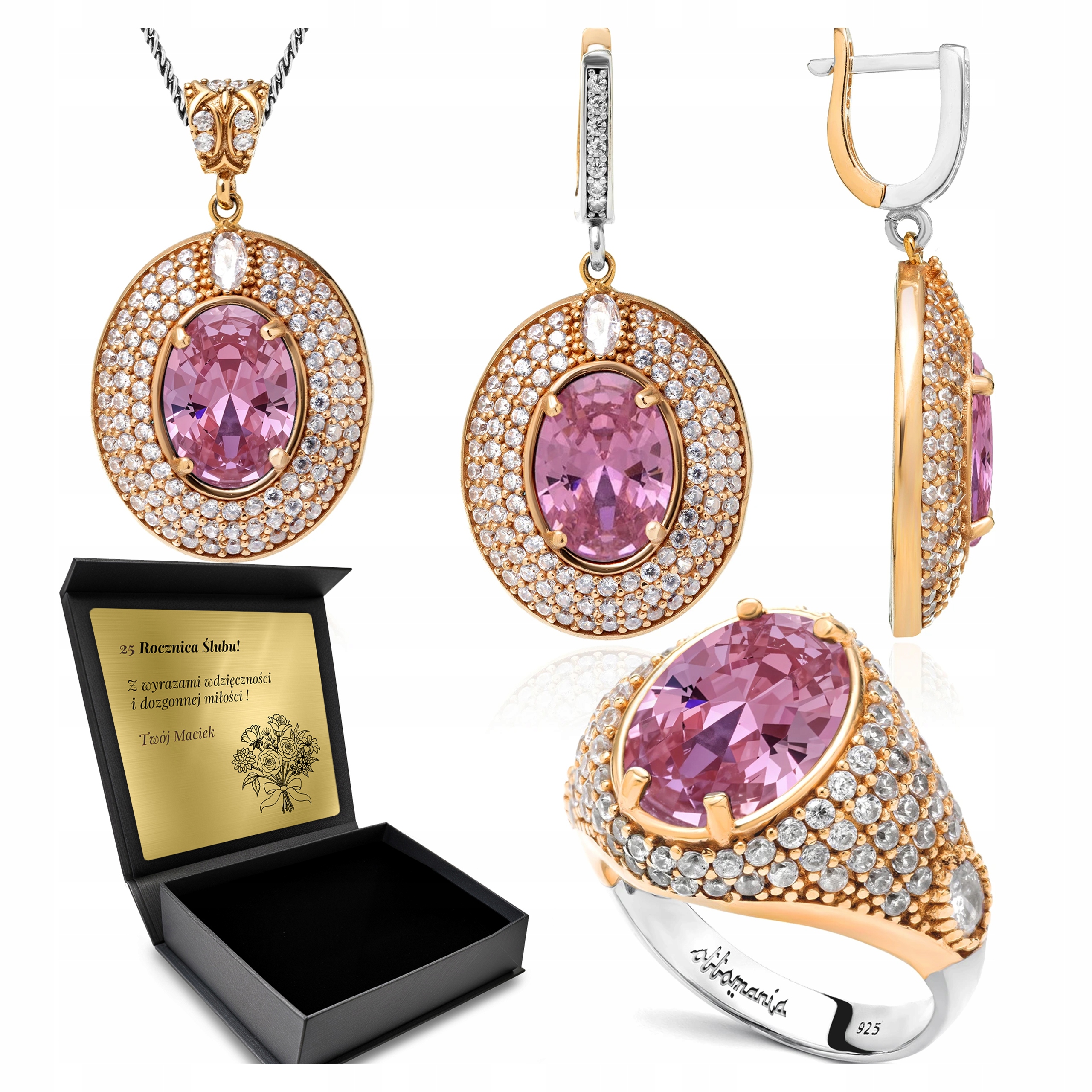 Komplet Stříbrných Šperků 925 Zirkony A Topaz Set Pro Ženu Gravírování