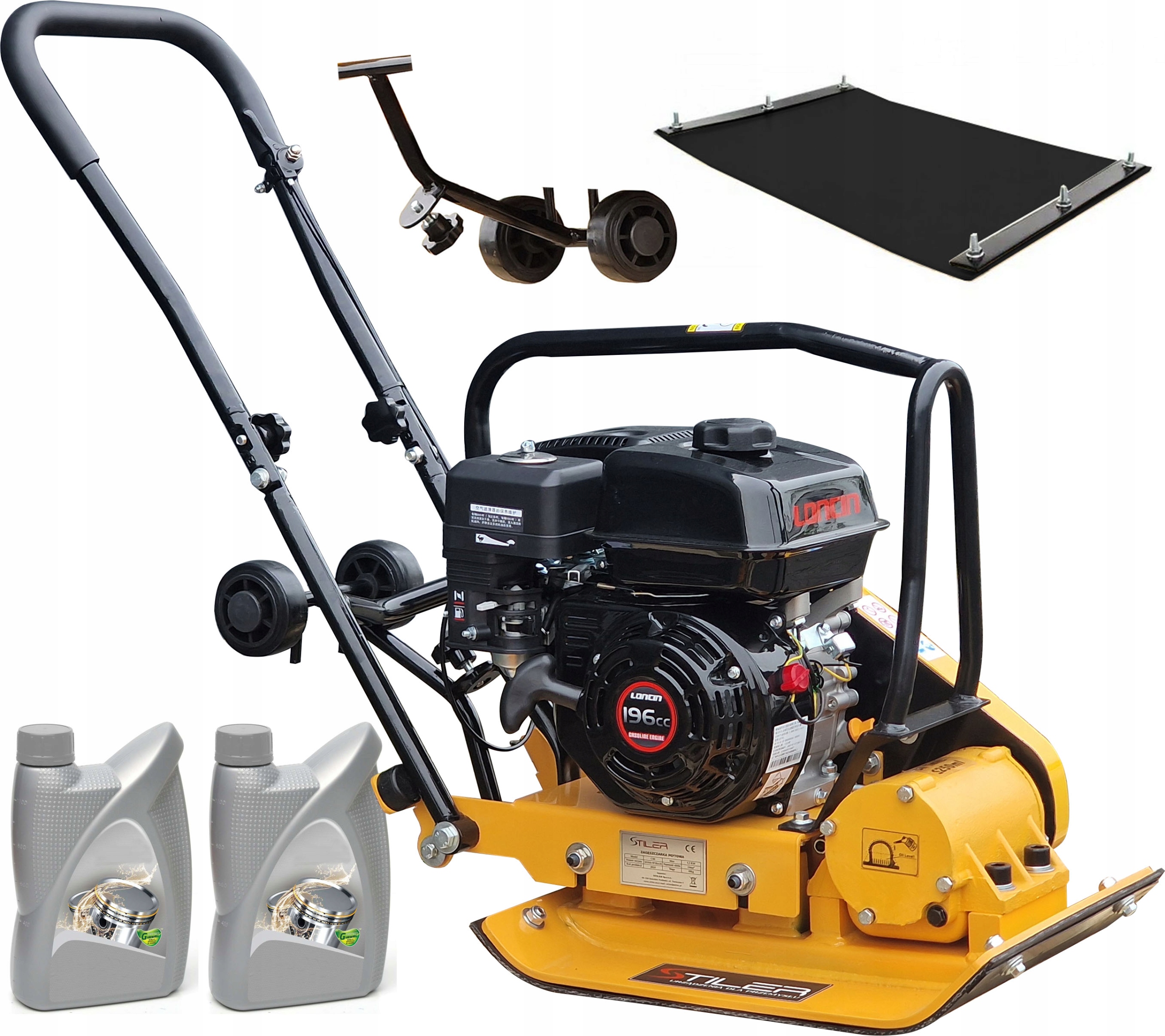 Stiler Silná Benzínová Zahušťovačka Půdy 60 kg 15 kN Podložka+kola+olej