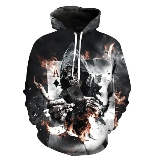 Bluza z kapturem nadruk 3D Czaszka Karta L 06