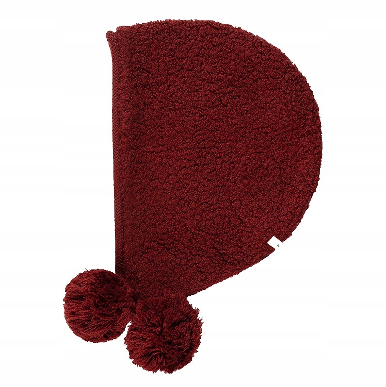 Zimní Čepice Stylová šála Módní teplá s bambulkami 100% vlna Bordó