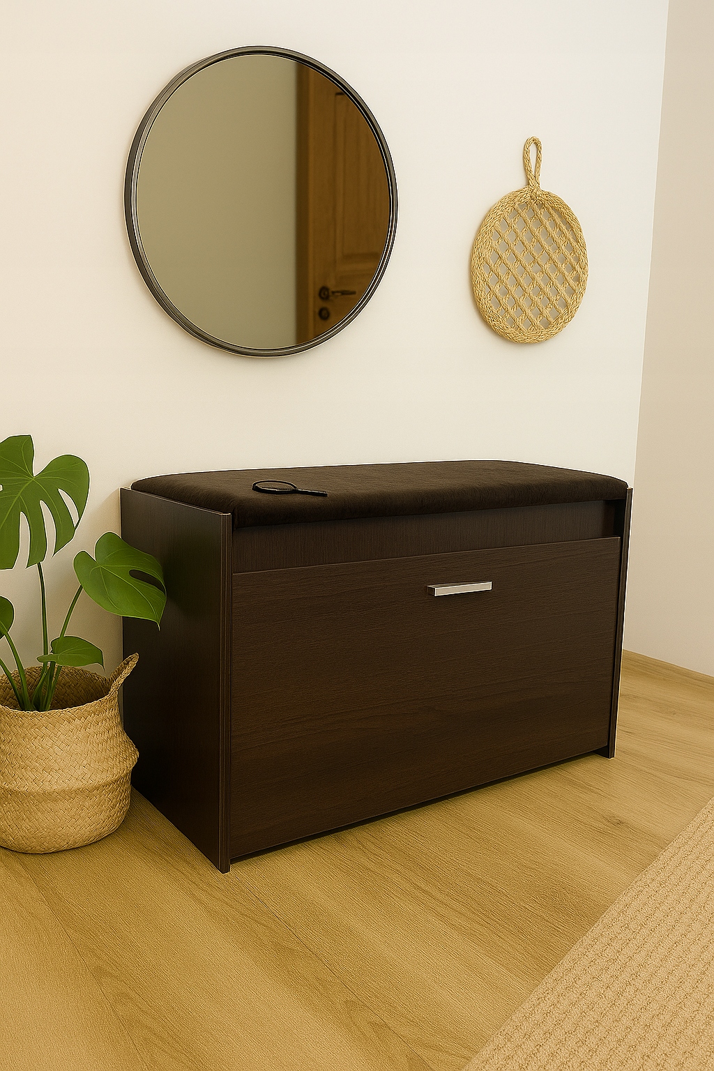 skrinka na topánky s sedadlom, obuv 85 cm, gaštan, wenge