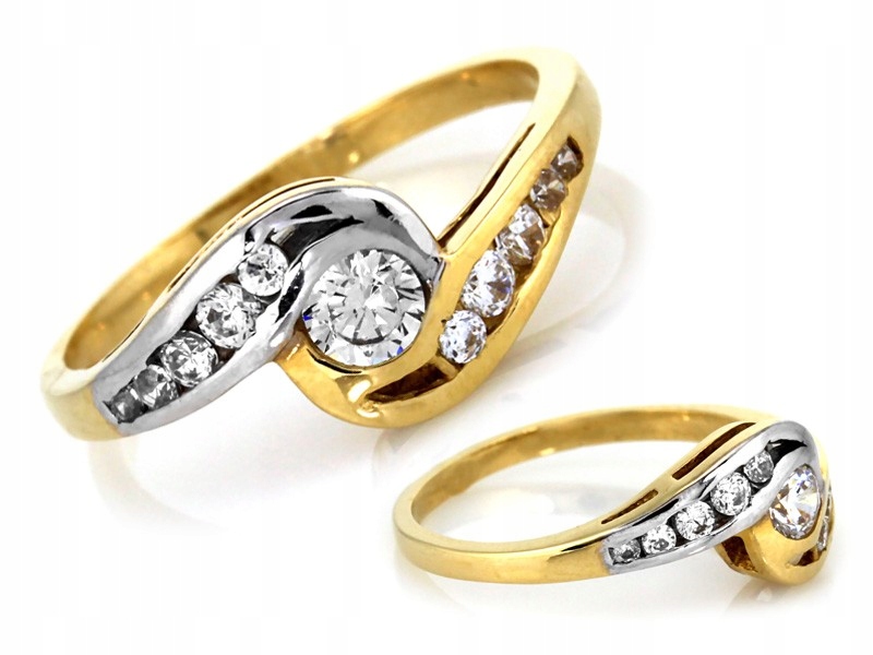 Elegantní zlatý dvoubarevný 585 14kt prstýnek s zirkony 2.15g r13