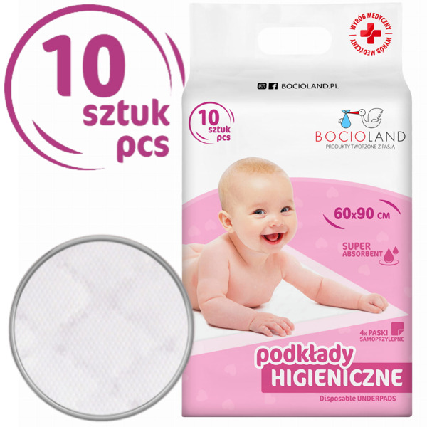 BOCIOLAND PODKŁADY HIGIENICZNE 60x90 CHŁONNE NA PRZEWIJAK Z PRZYLEPCAMI x50 Producent wyrobu medycznego Top Sale Sp. z o.o.