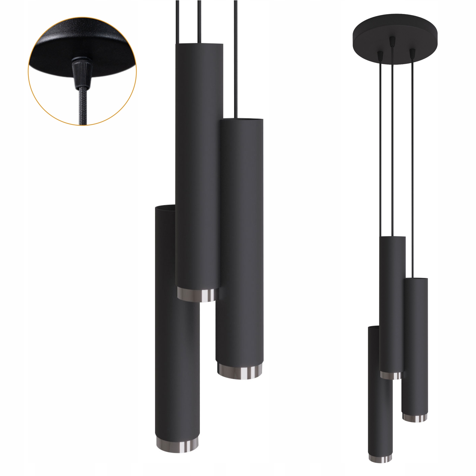 Černo-stříbrná závěsná Led lampa 3x40W 125 cm Idun Iiir stropní Loftová