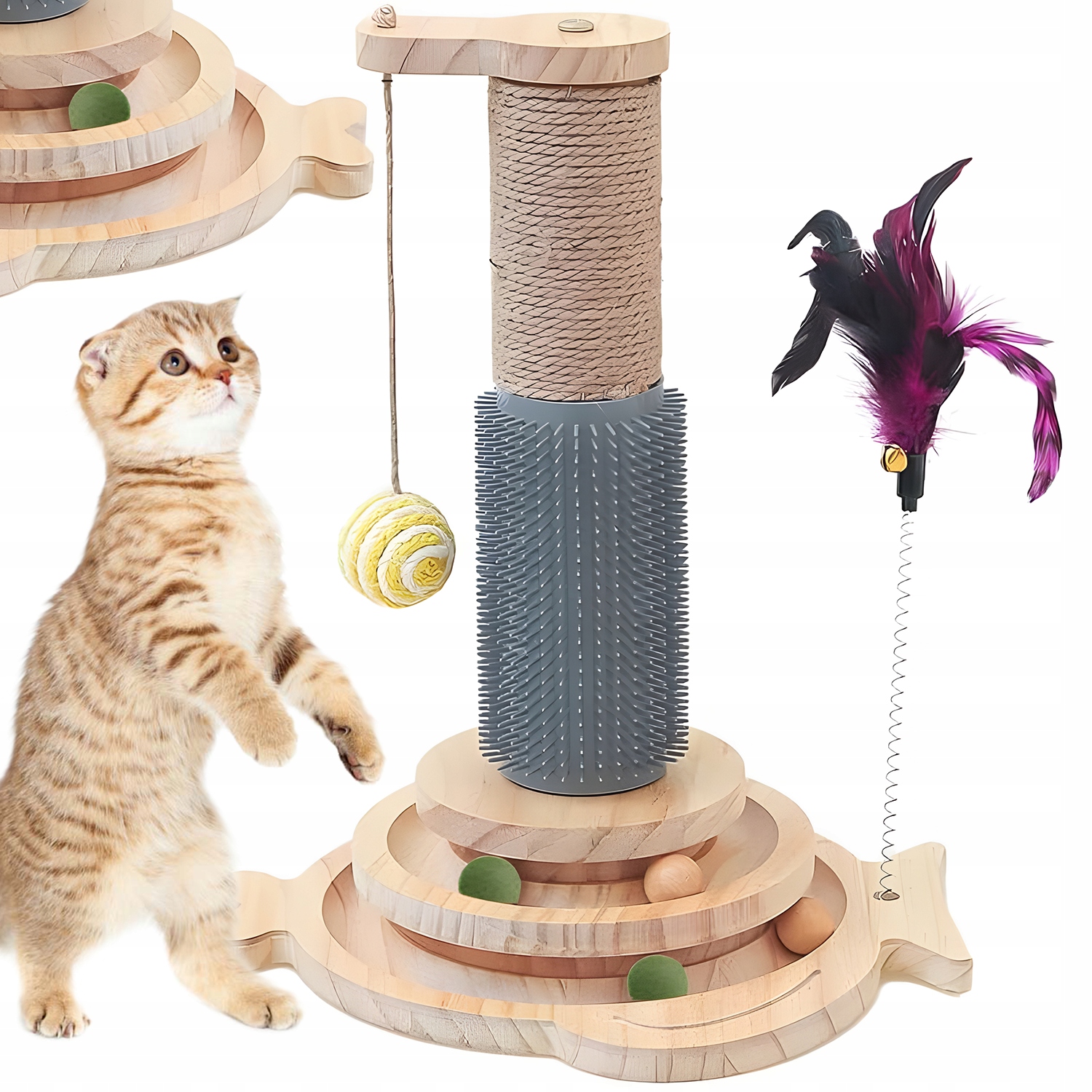 Levně Hračka Pro Kočky Se Dvěma Kolejemi, Pilkami, Škrabadlem A Slupkem