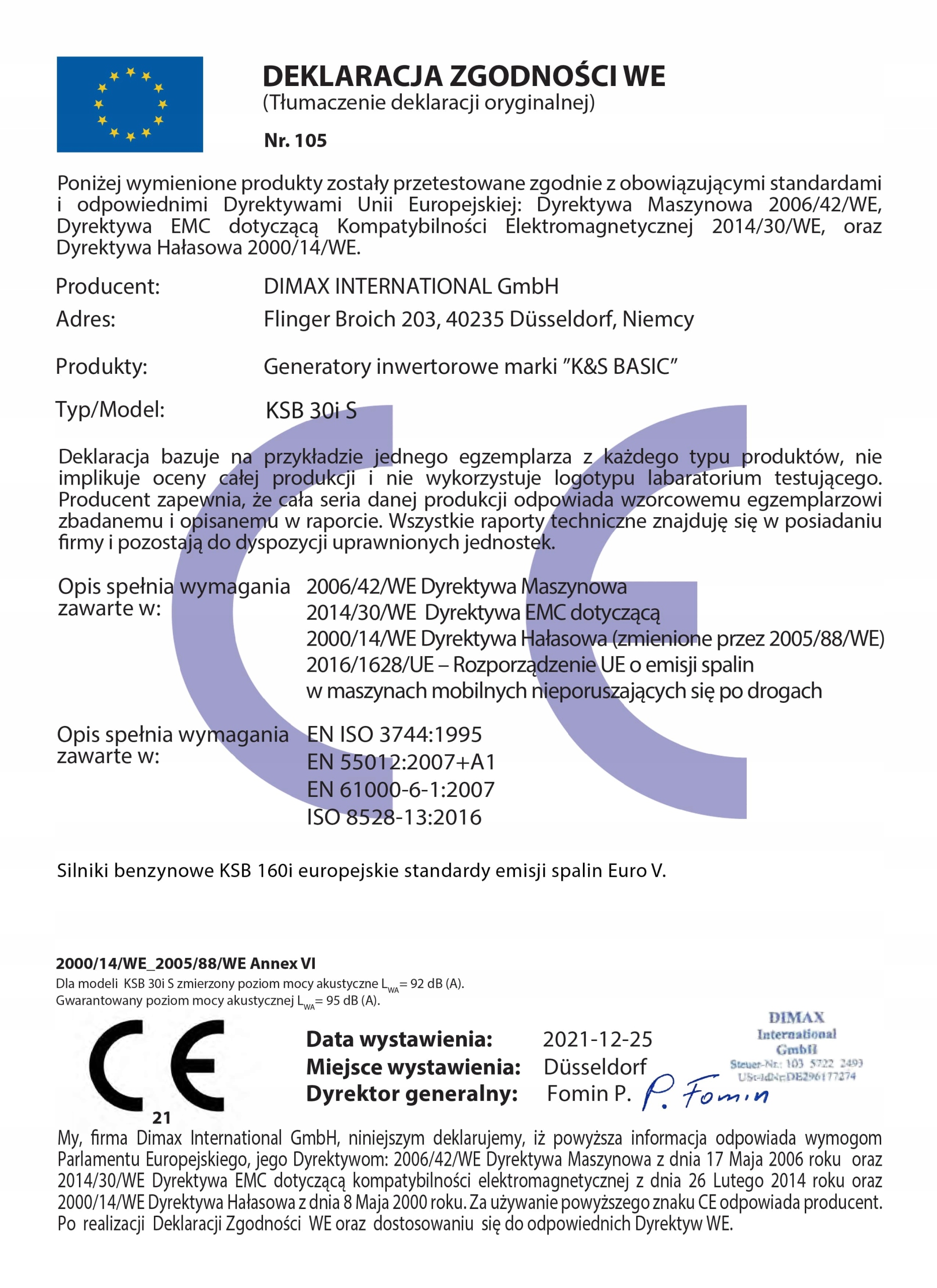 Agregat prądotwórczy inwerterowy KSB 30i S Silnik 4-suwowy