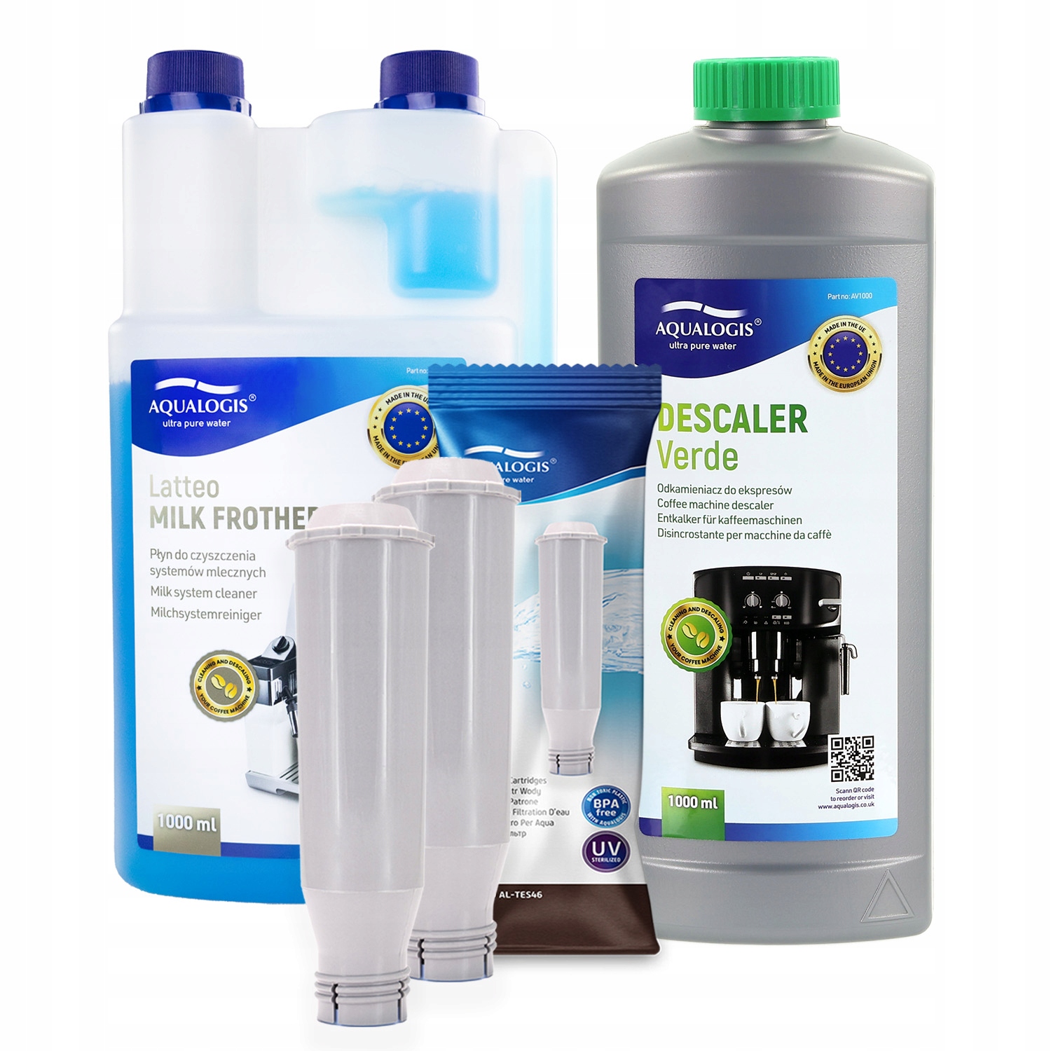 2x Filtr vody AL-TES46 pro kávovar Krups Odvápňovač čisticí kapalina