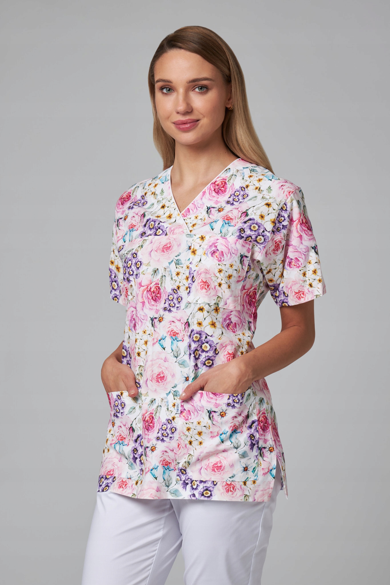 Bluza medyczna damska Flores Premium malowane kwiaty S