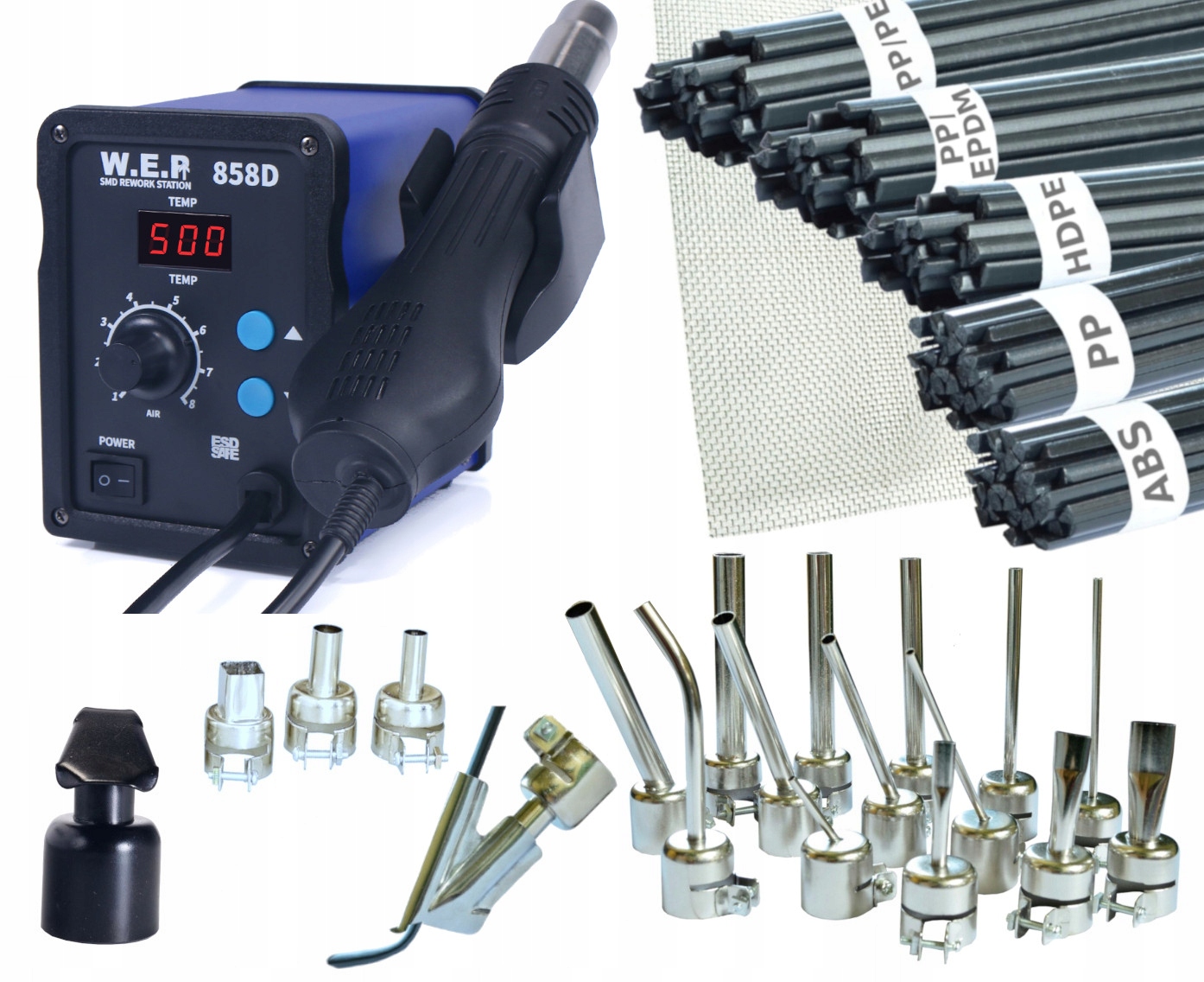 

Spawarka 858D 20xDysza Plastik Siatka Żelazko But