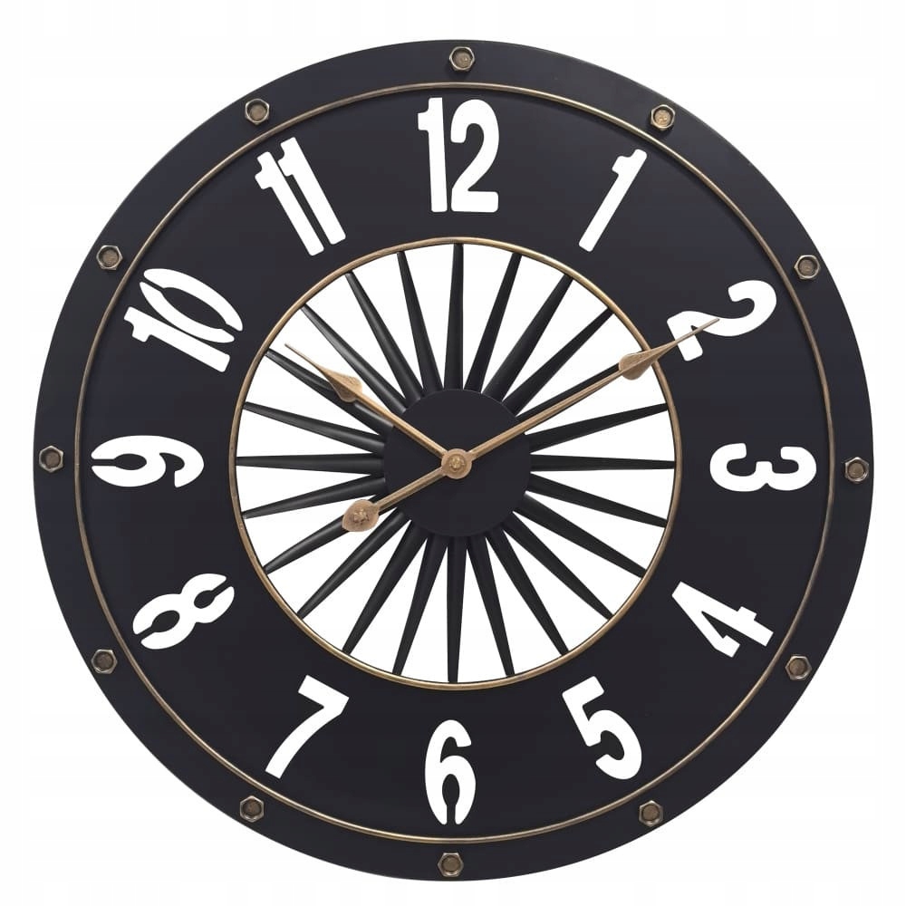 Veľké Čierne Kovové Prelamované Nástenné Hodiny Slnko Mpm E04.5456.9080 60 cm
