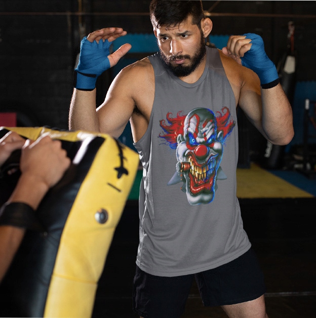 TANK TOP HORROR/ROCK SCARY CLOWN Dekolt okrągły