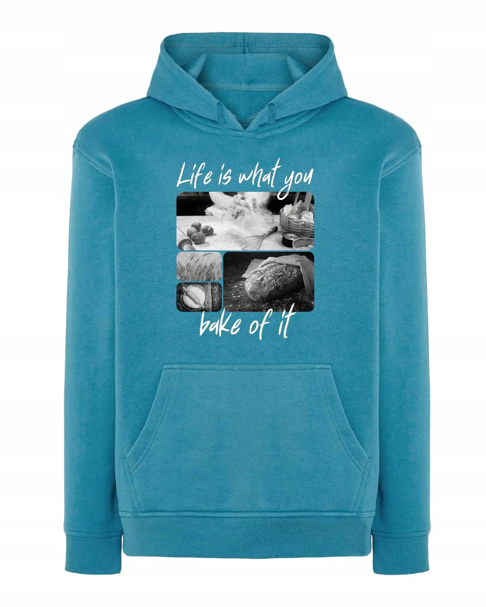 Mikina s kapucí Dárek pro pekařku Umělecká koláž Modrá XL