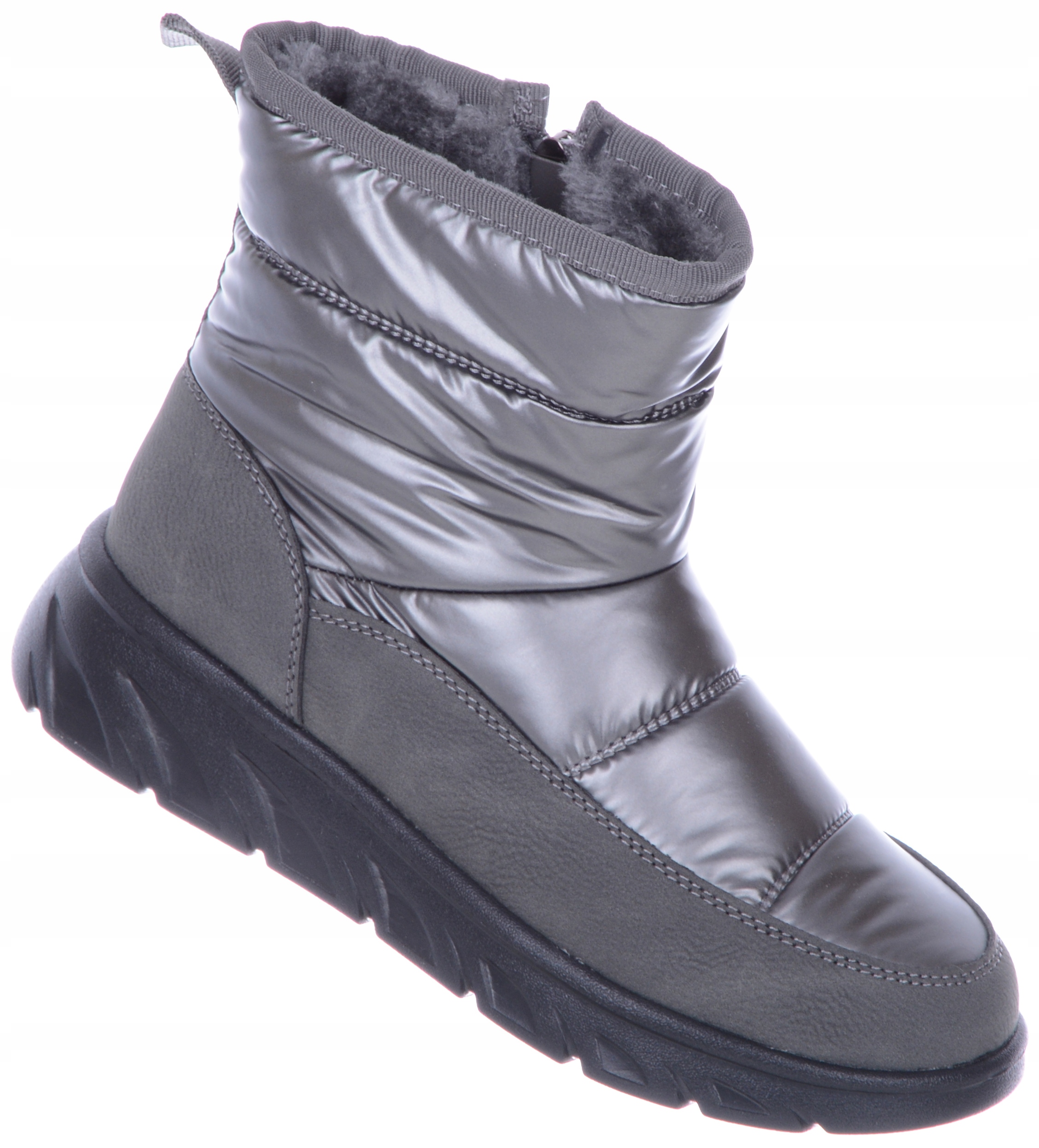 Šedé dámské zateplené sněhule Lehké pohodlné boty nad kotník na zip 40