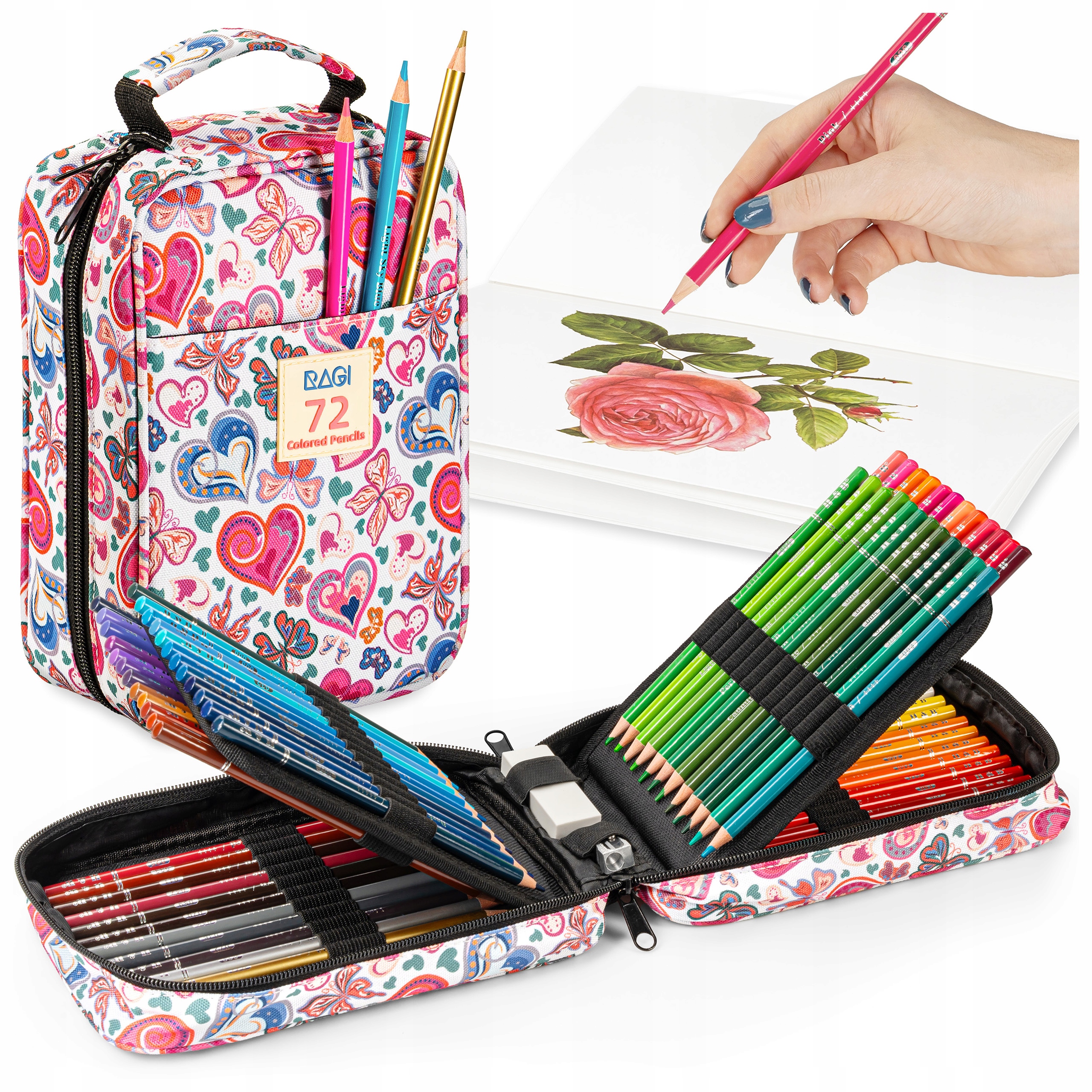 НАБОР КАРАНДАШЕЙ ДЛЯ РИСОВАНИЯ, ЧЕХОЛ ДЛЯ КАРАНДАШЕЙ С ОБОРУДОВАНИЕМ ДЛЯ РИСОВАНИЯ, 72 ПРЕДМЕТА