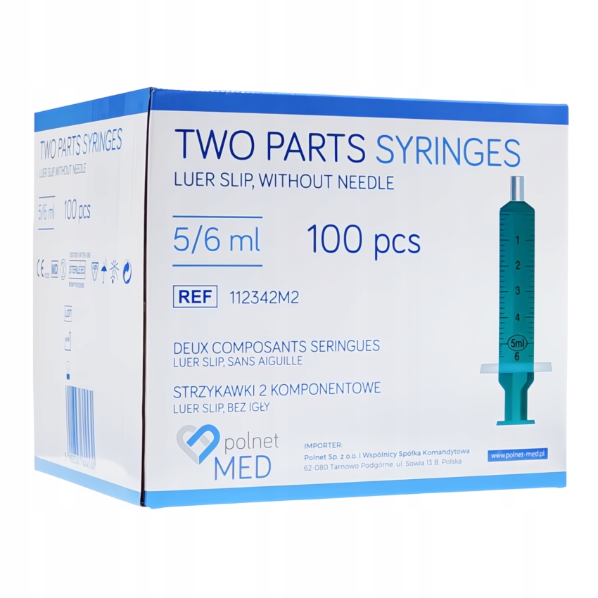 STRZYKAWKI STRZYKAWKA INIEKCYJNA STERYLNA DWUCZĘŚCIOWA 100 SZTUK - 5 ML