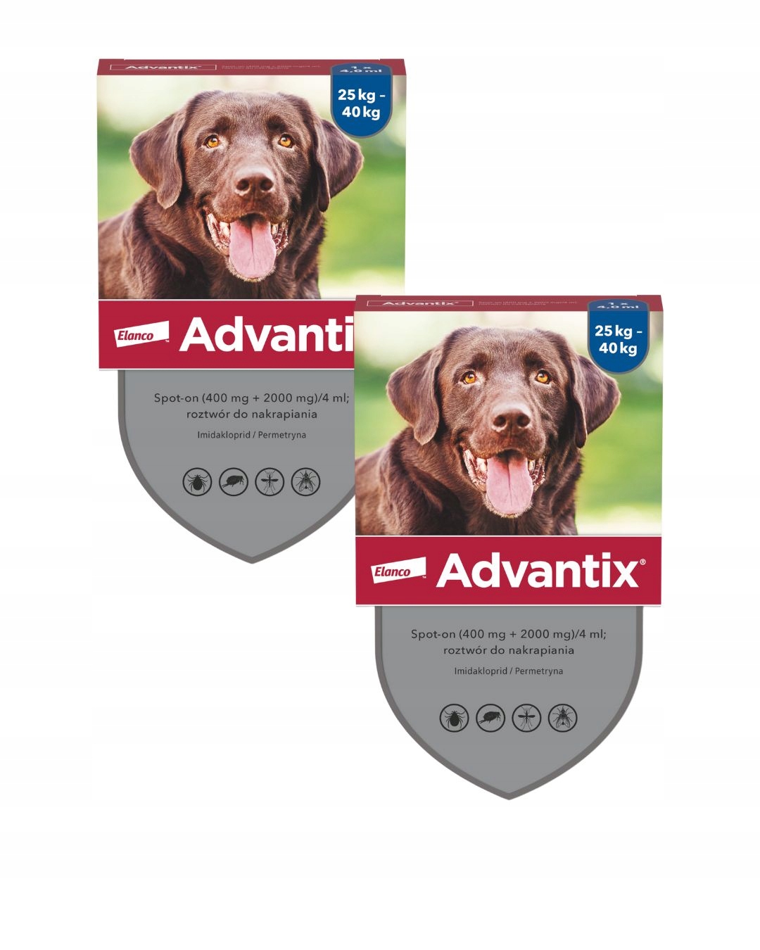Elanco Advantix Spot-on 4 ml 4 pipety (25 40 kg) 2 opakowania