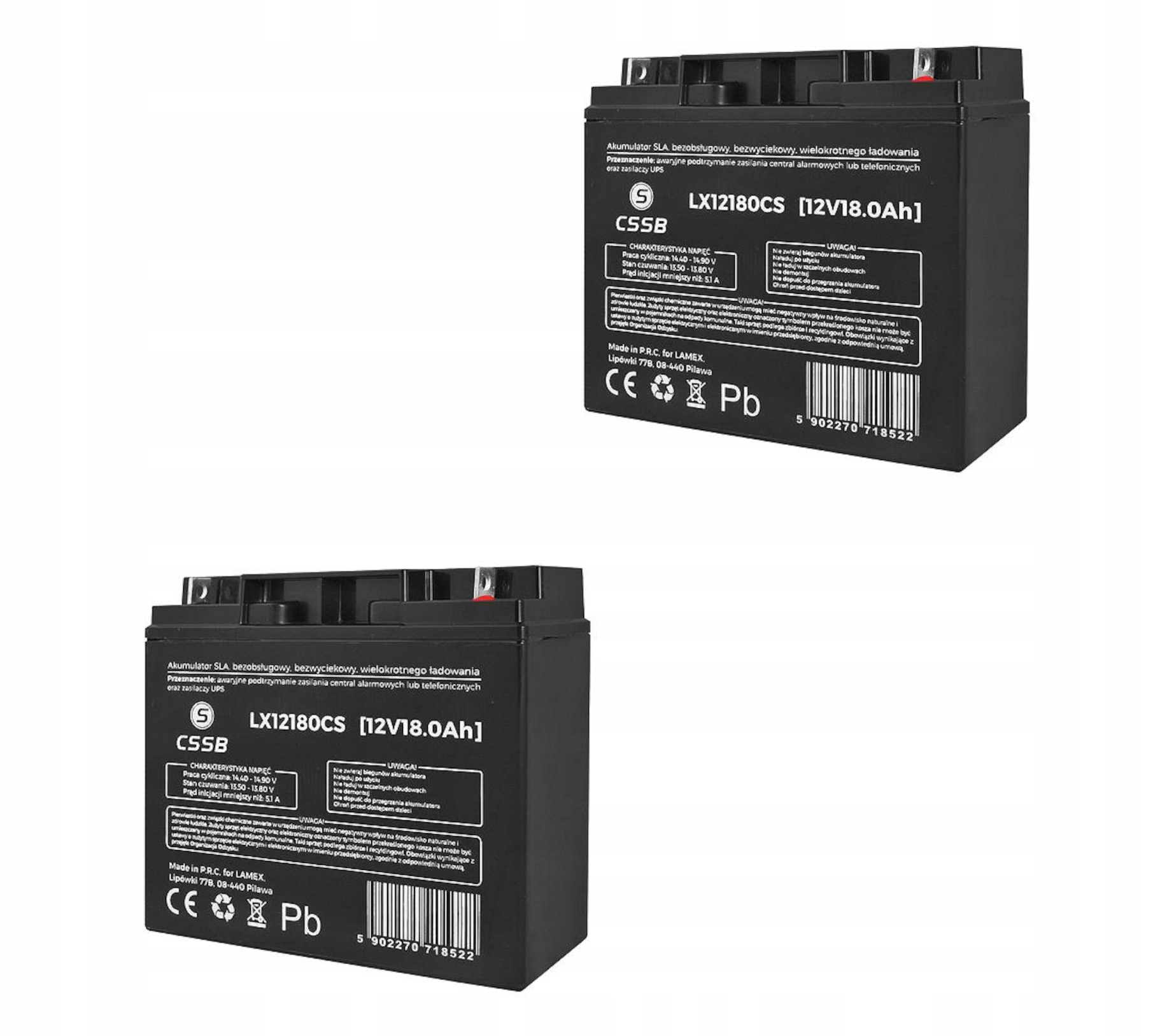 2x akumulátor Agm 12V 18Ah Cssb (rozmer 17Ah 20Ah) Ups solárny alarm na bicykli