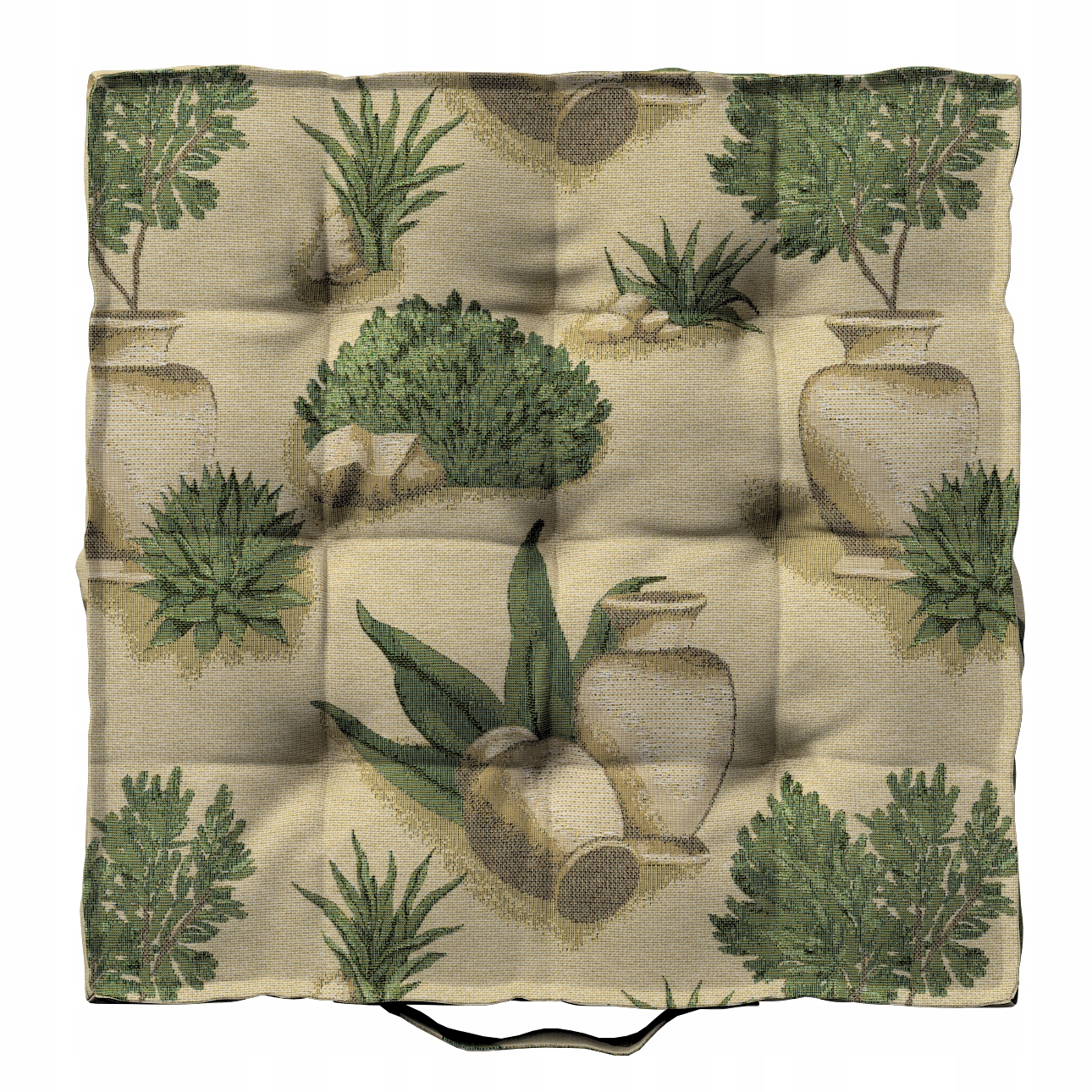 Vankúš na stoličku Kuba 50x50 béžovo-zelený s rastlinným motívom