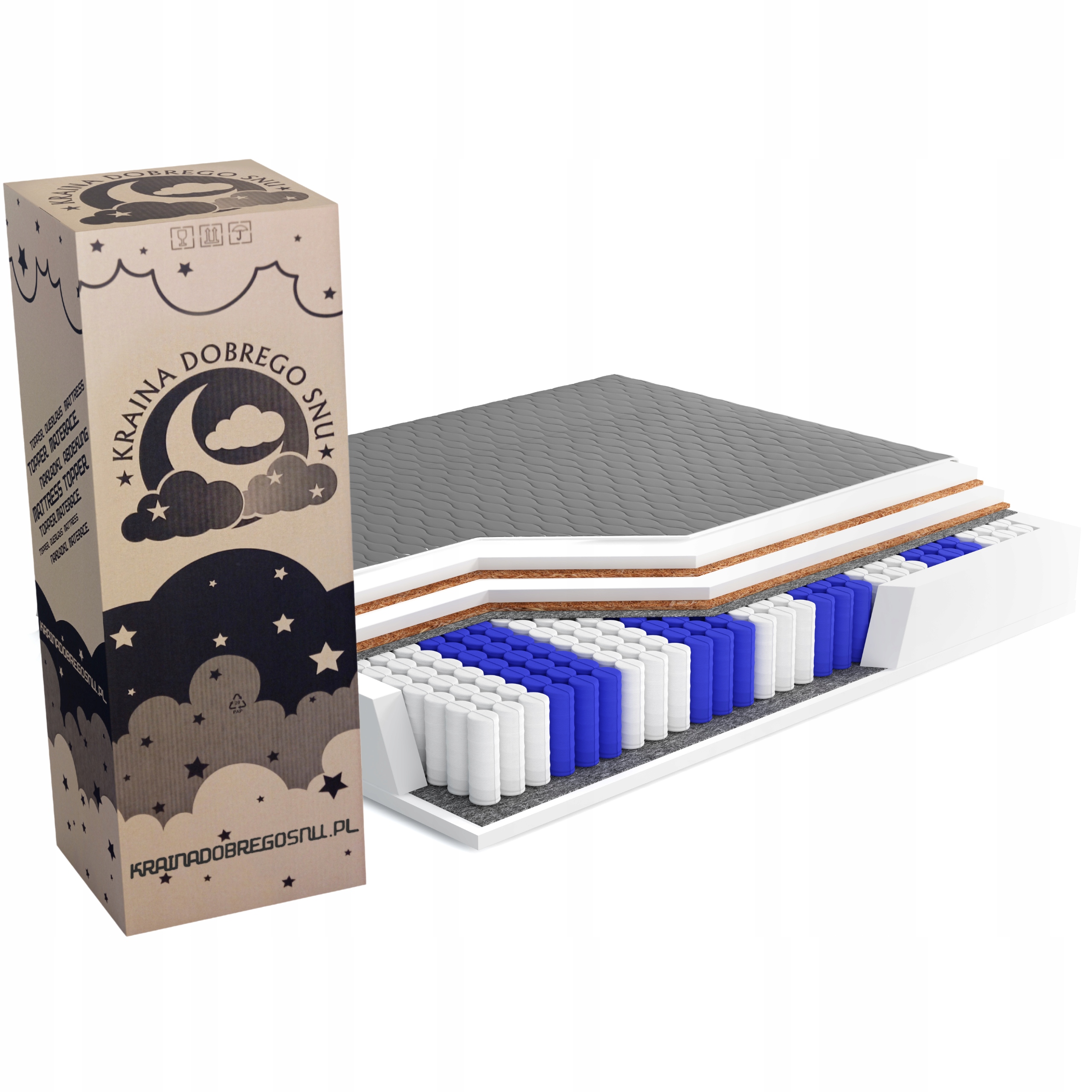 Materac 120x200 Pocket Kieszeniowy Twardy 2x Kokos Kds Calvaro Black 21 CM