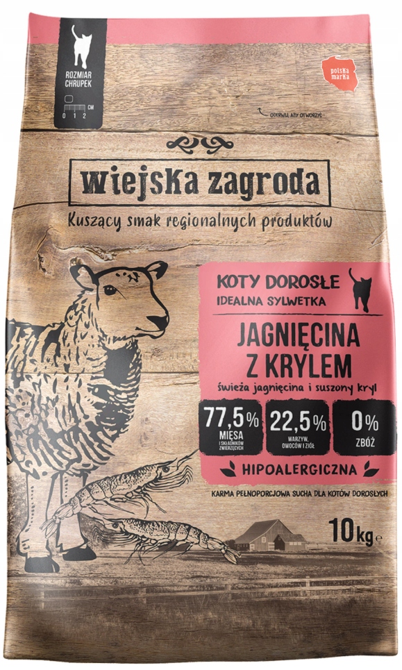 Wiejska Zagroda karma sucha dla kota jagnięcina z krylem 10 kg
