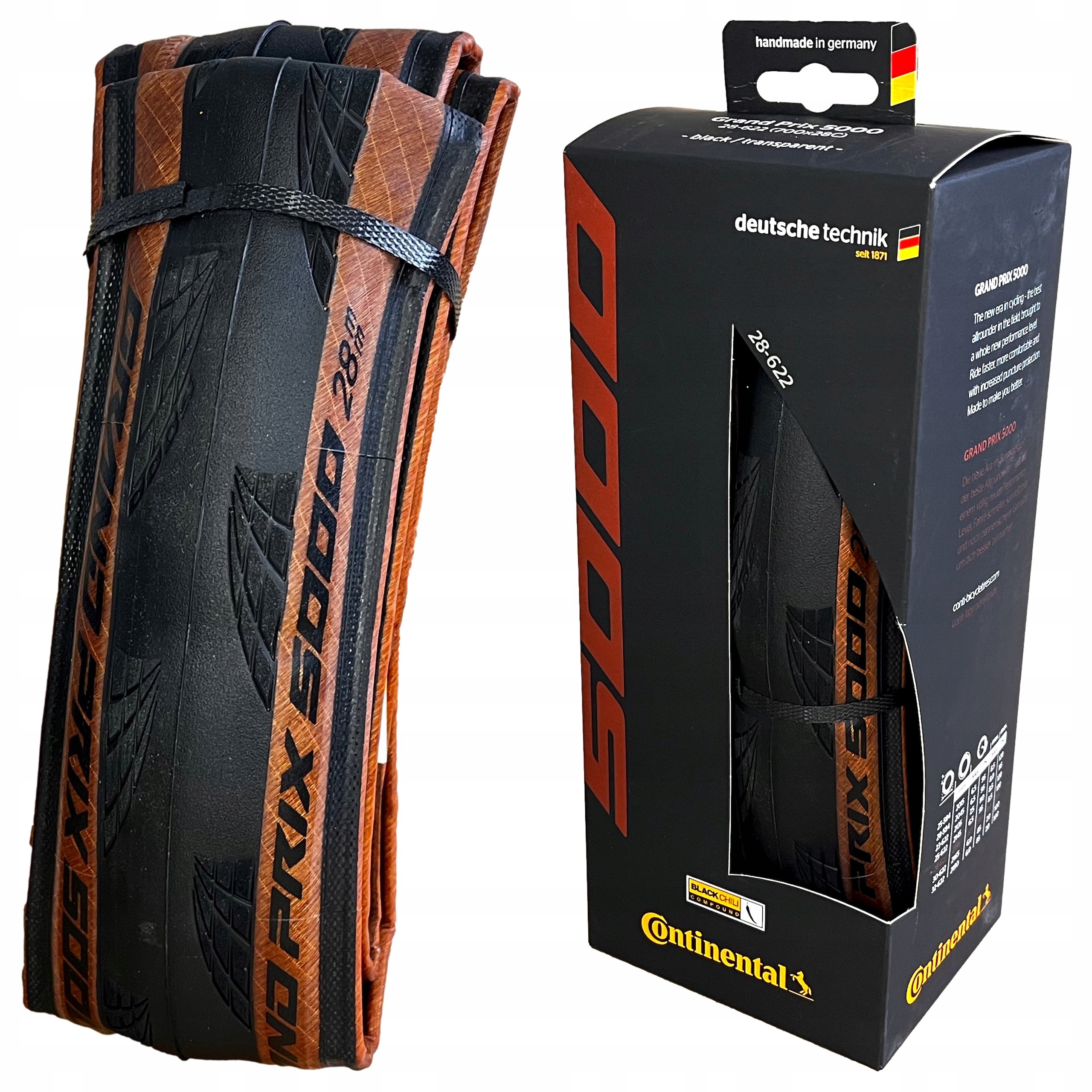 Opona Szosowa 28 Continental GP5000 28mm Brązowy Bok 700x28c Dętka Box 2025