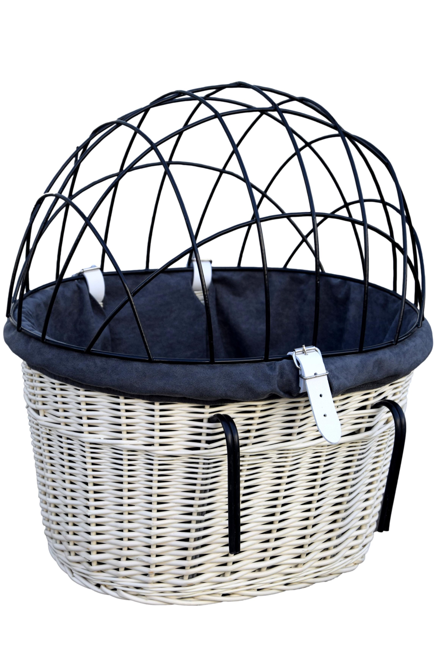 Kosz z wikliny na rower Koszyk z kratką MIX wkład Ciemna Popiel