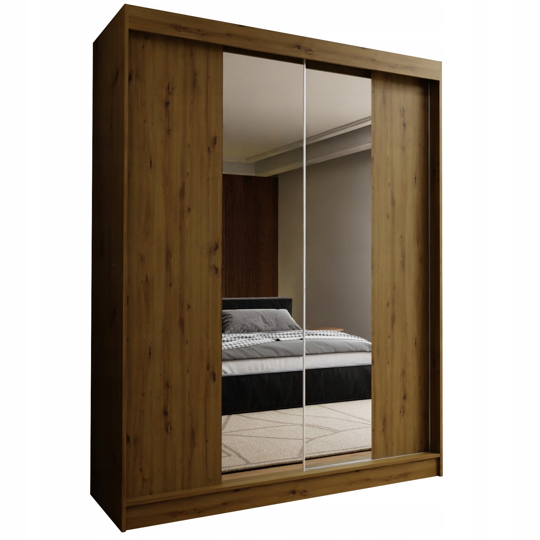 Skříň 150 cm se zrcadlem Skříň Dvoudveřová, dub Artisan