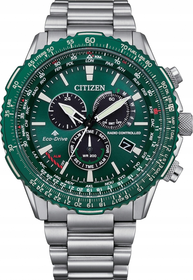 Zegarek męski Citizen CB5004-59W zielony sportowy lotnicze