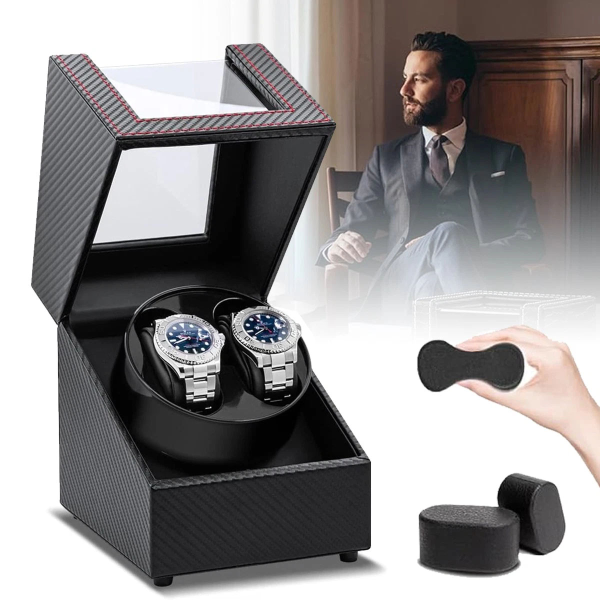 AUTOMATYCZNY ROTOMAT NA 2 ZEGAREK GABLOTKA PUDEŁKO ETUI CASE NAKRĘCANIE USB