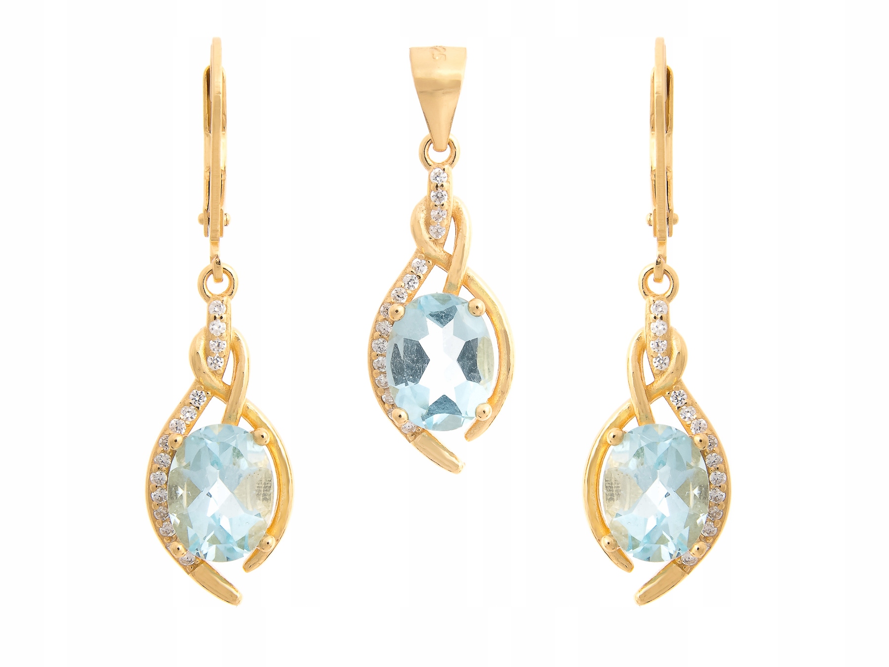 Stříbrný Pozlacený Komplet Sky Blue Topaz Přírodní Dárek