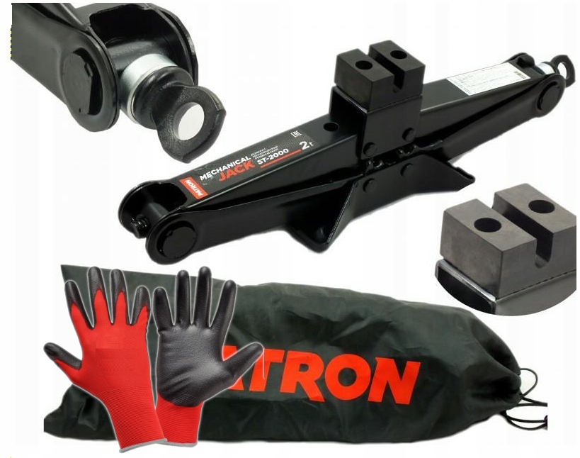 PODNOŚNIK SAMOCHODOWY LEWAREK TRAPEZOWY 2t + pokrętło + guma + rękawiczki