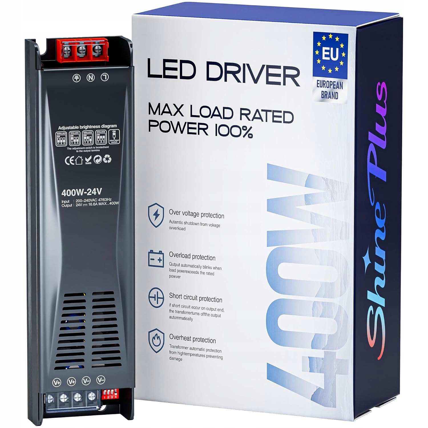 Shine Plus Led transformátor 24 V, napájecí zdroj 400 W, regulační transformátor