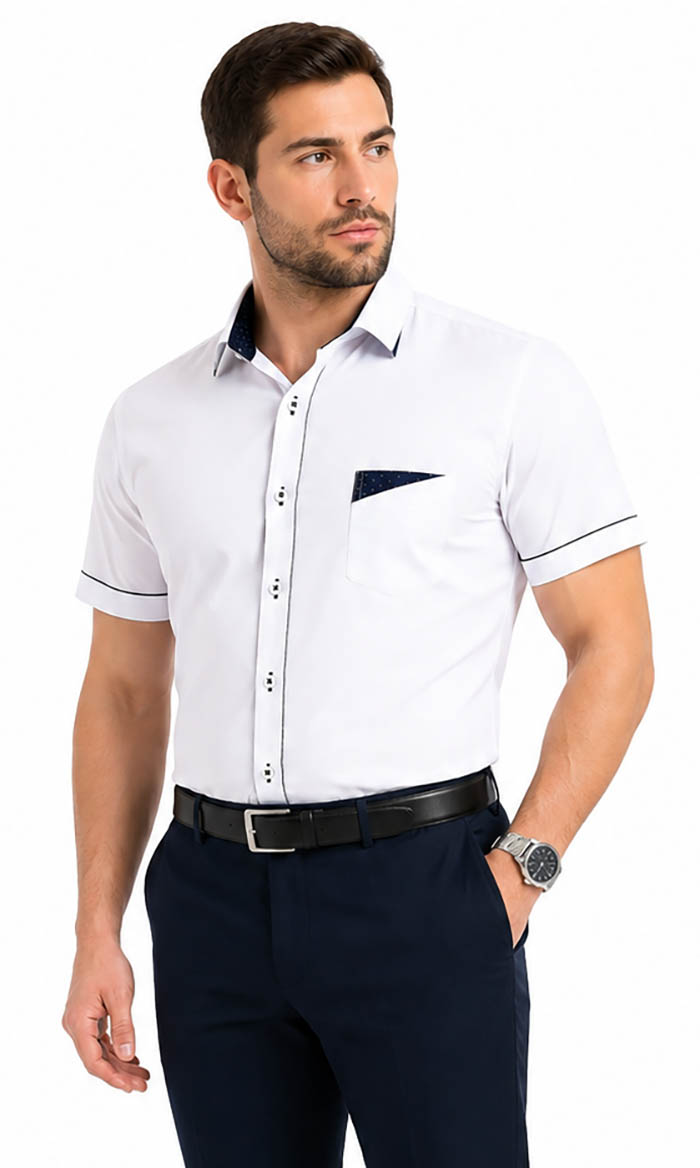 Koszula Męska Biała Wizytowa Garniturowa Krótki Rękaw Bawełna Slim XL 42/43