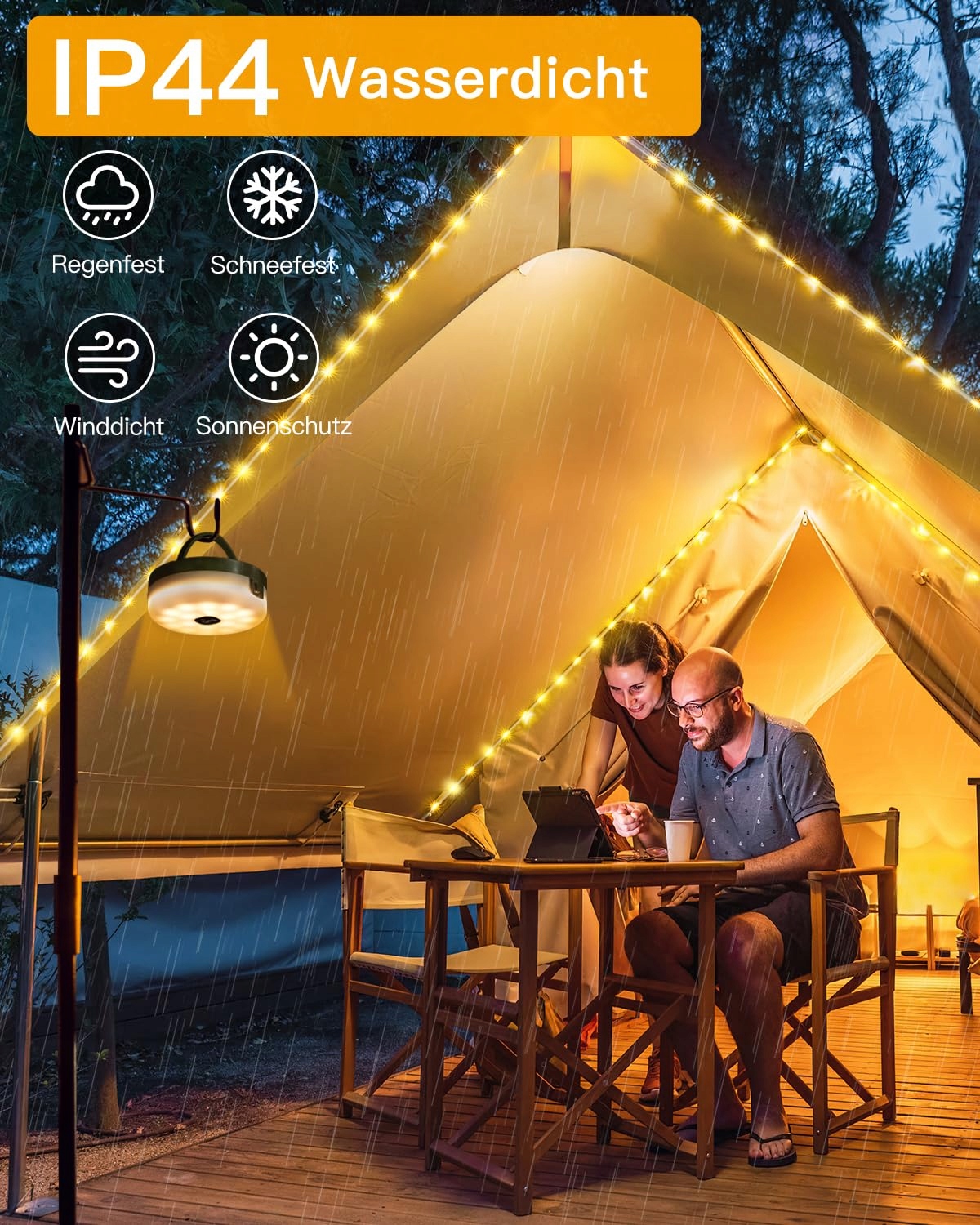 OLLNY Lampki Campingowe 10M 100LED Wodoodporne 8 Trybów Solarne USB — miniatura 4