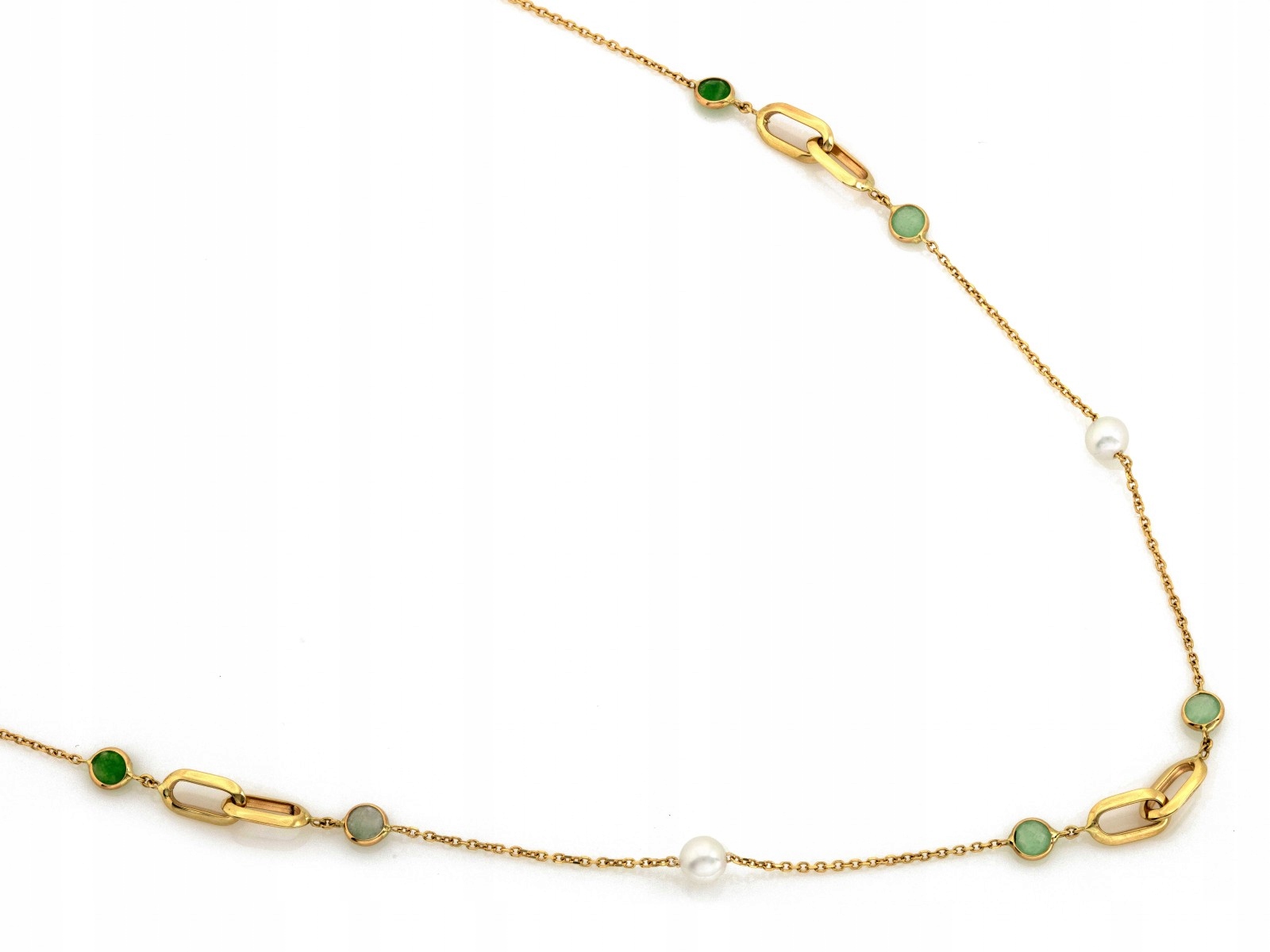 Zlatý náhrdelník 585 s perlami a přírodními kameny 4.00 g velikost 45