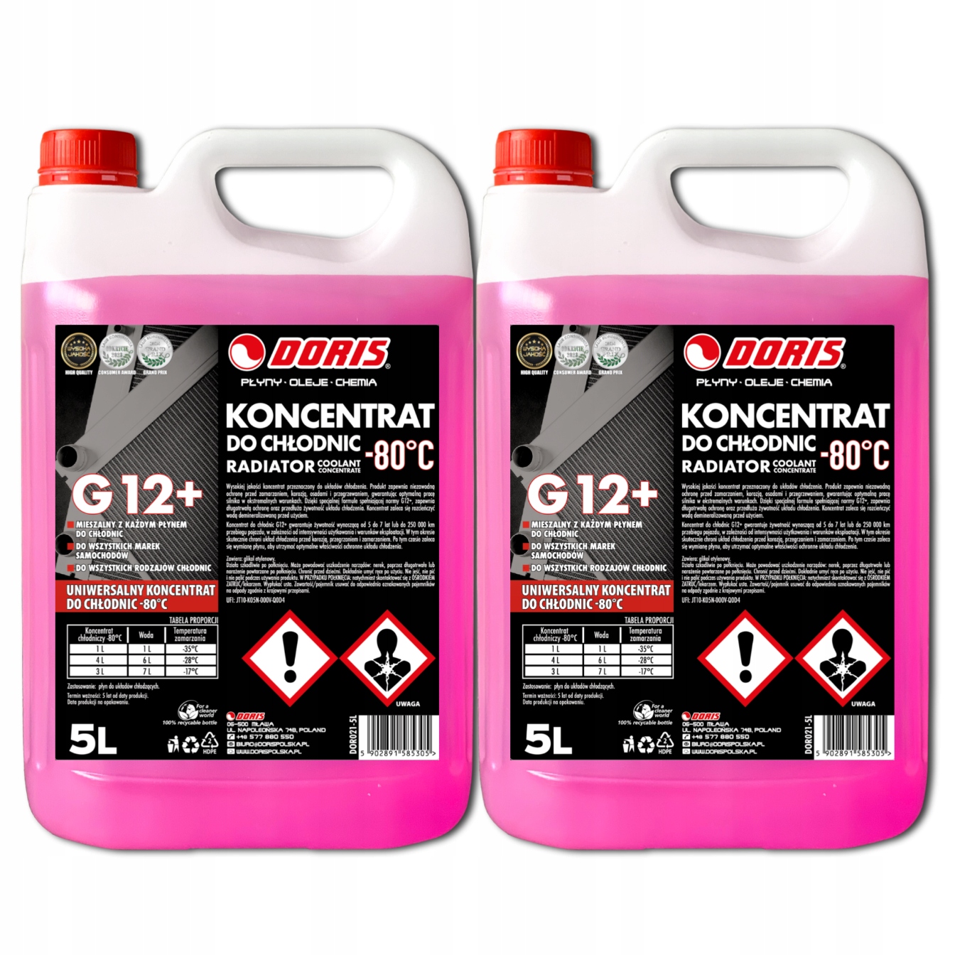 Koncentrát kapaliny pro chladiče G12+ -80°C Doris 10L Sada 2ks x 5L