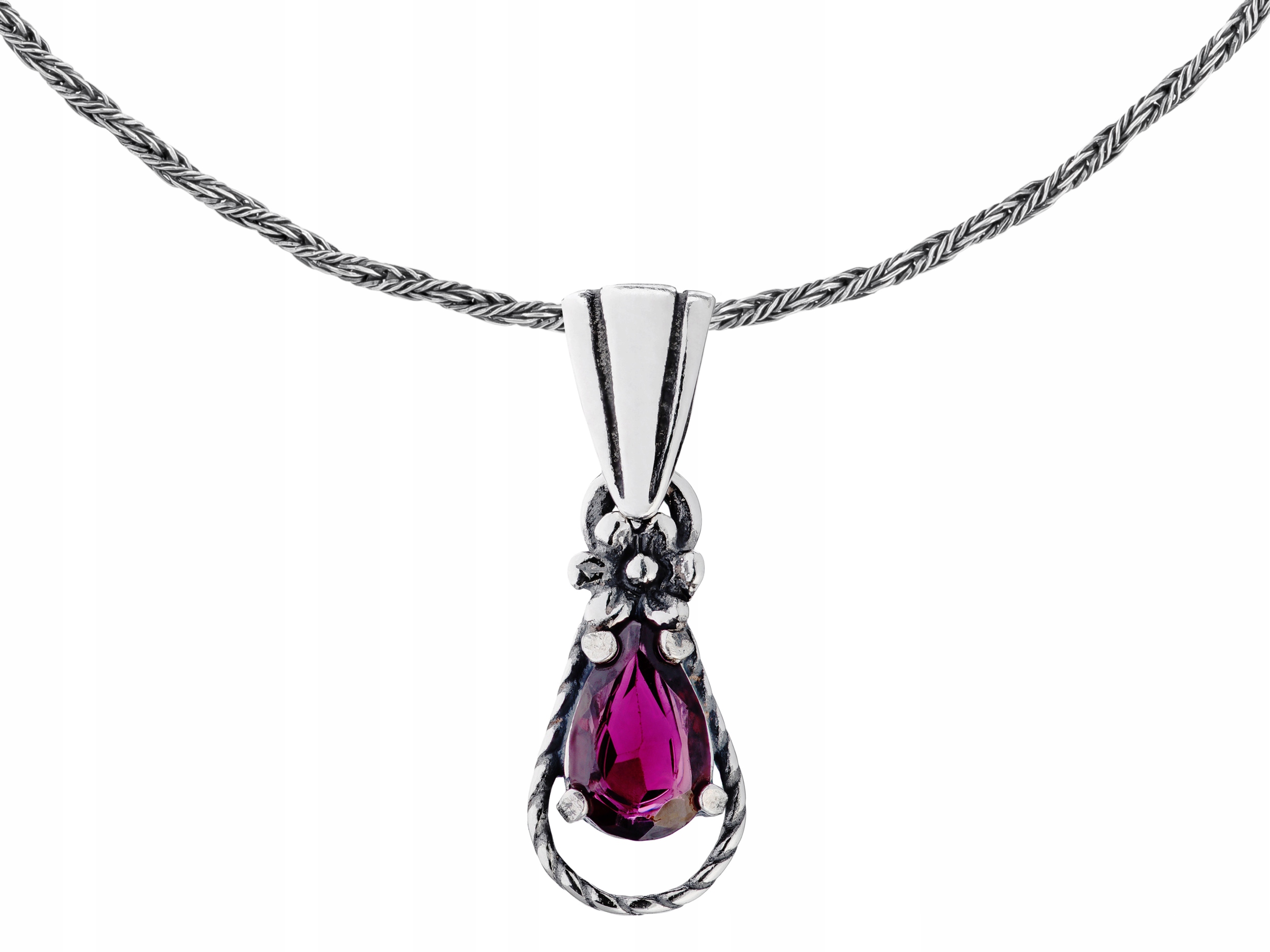 Dlouhý stříbrný oxidovaný dámský náhrdelník Kapka se zirkonem Lžička Květina 80