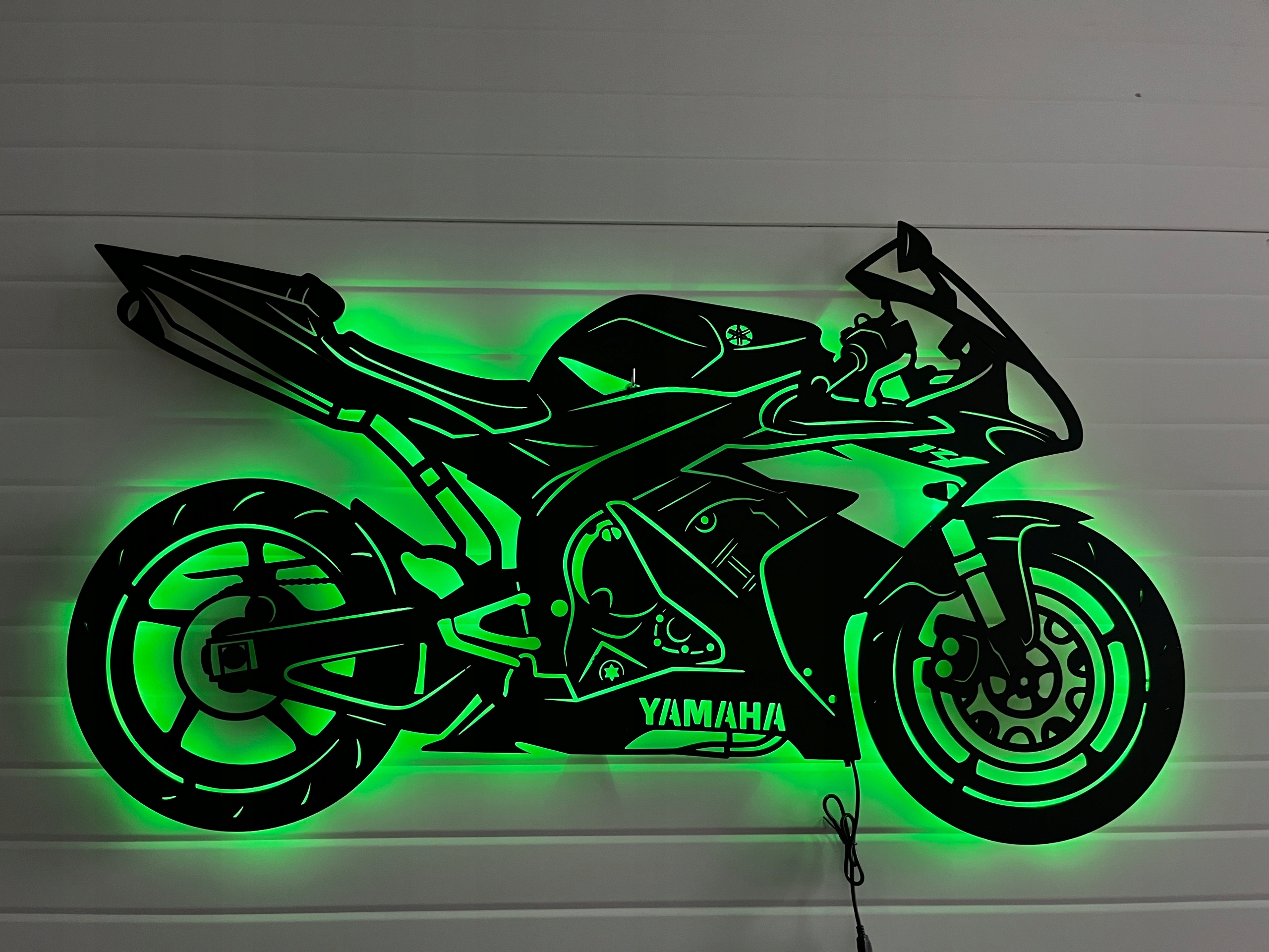 Dřevěný obraz Yamaha R1 Moto Nástěnná Dekorace Led Obraz 3D