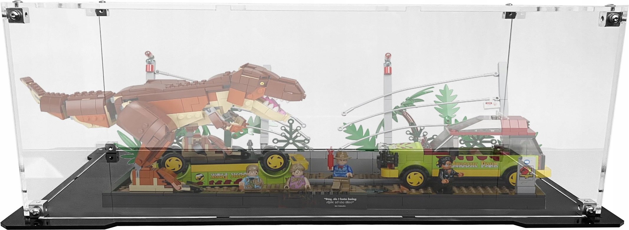 Vitrína s černým podstavcem pro stavebnici Lego 76956 Tyranosaurus ve volné přírodě