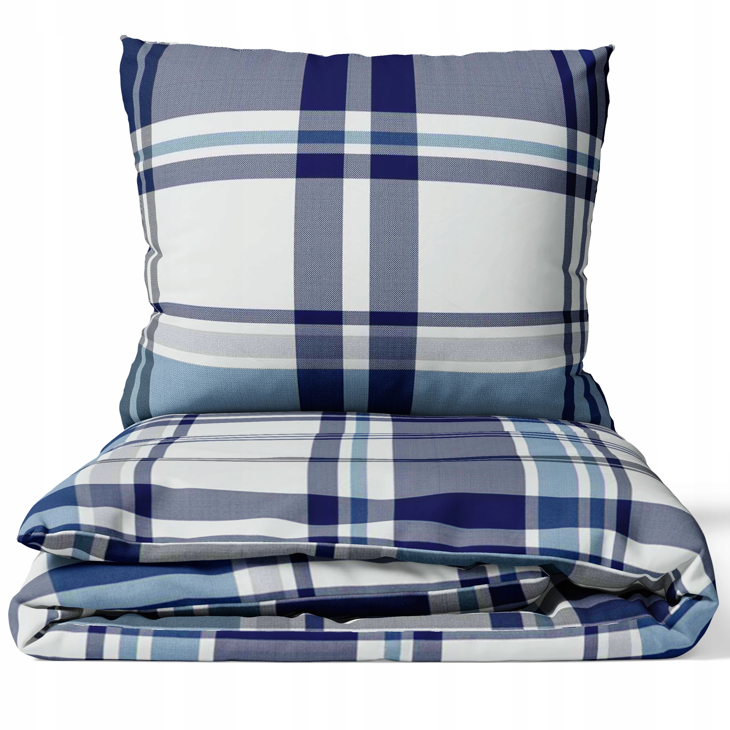 Pościel 100% Bawełna Niebieska Krata Polski Komplet Pościeli 160x200