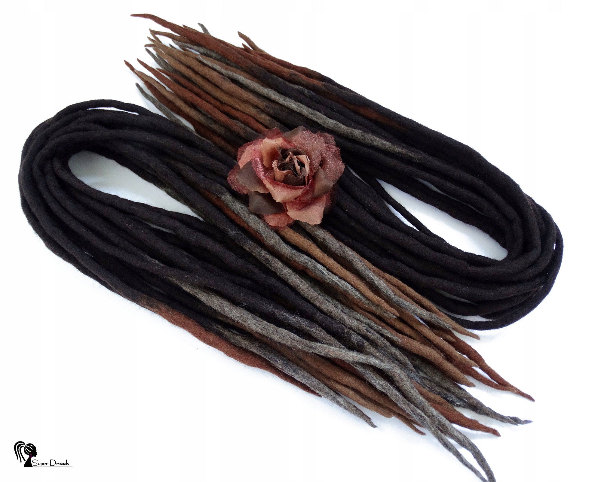 Dredloky Dredy Vlněné ručně vyráběné, hnědé, Musli Ořechové, 40 kusů