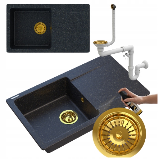 Granitový Dřez Jednokomorový S Odkapávačem Černo-zlatý Trendy Syfo
