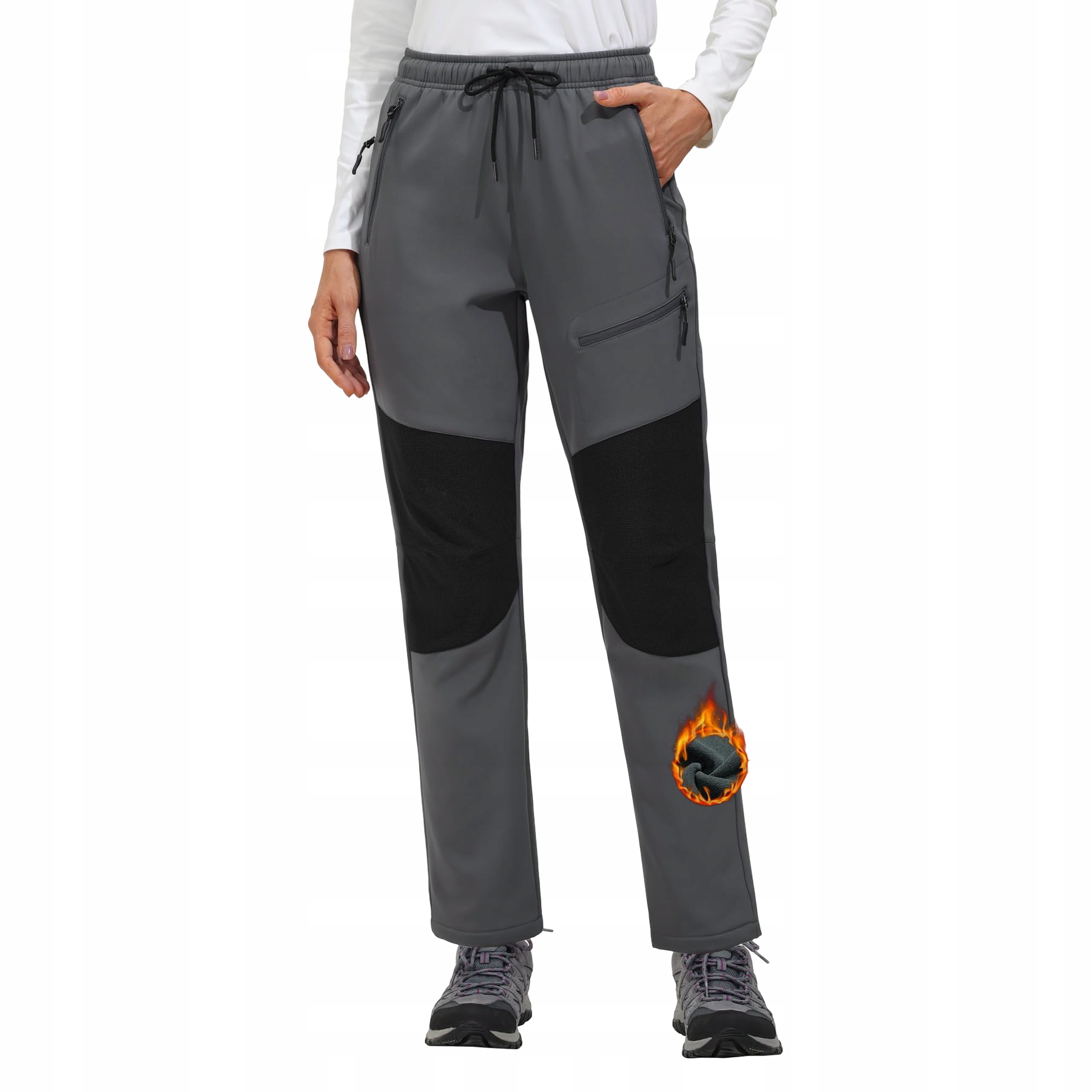 Dámské zimní termické kalhoty voděodolné teplé elastické šedé L