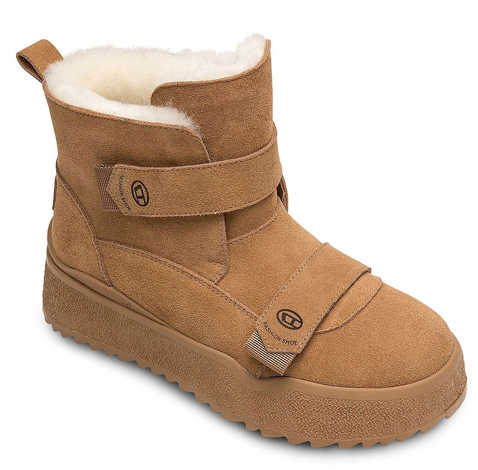 Dámské kotníkové boty kožené semišové sněhule JK/B-3-302b zateplené na suchý zip vel. 36